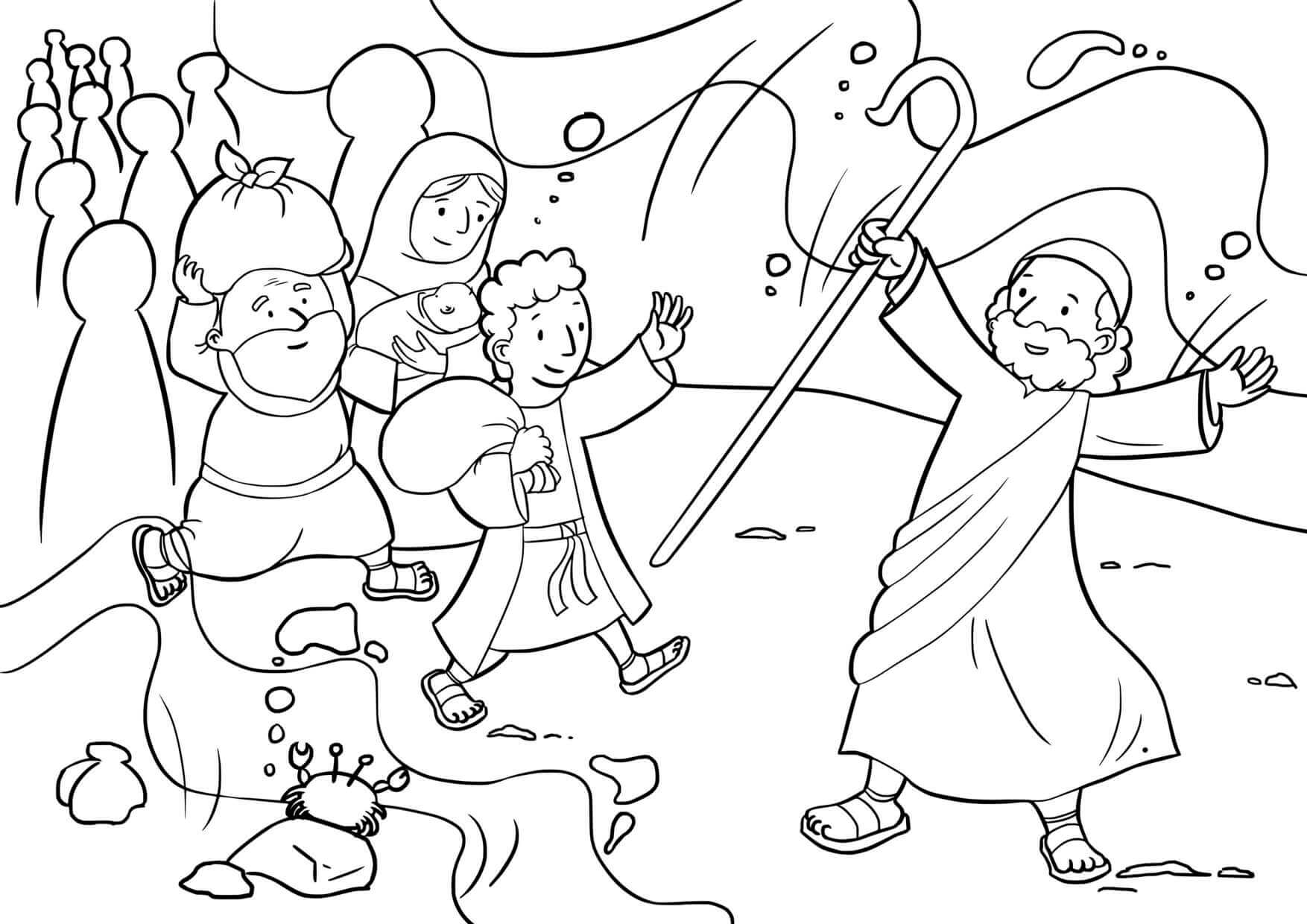 Coloriage Moïse et les Israélites traversant la mer Rouge - Jésus à imprimer
