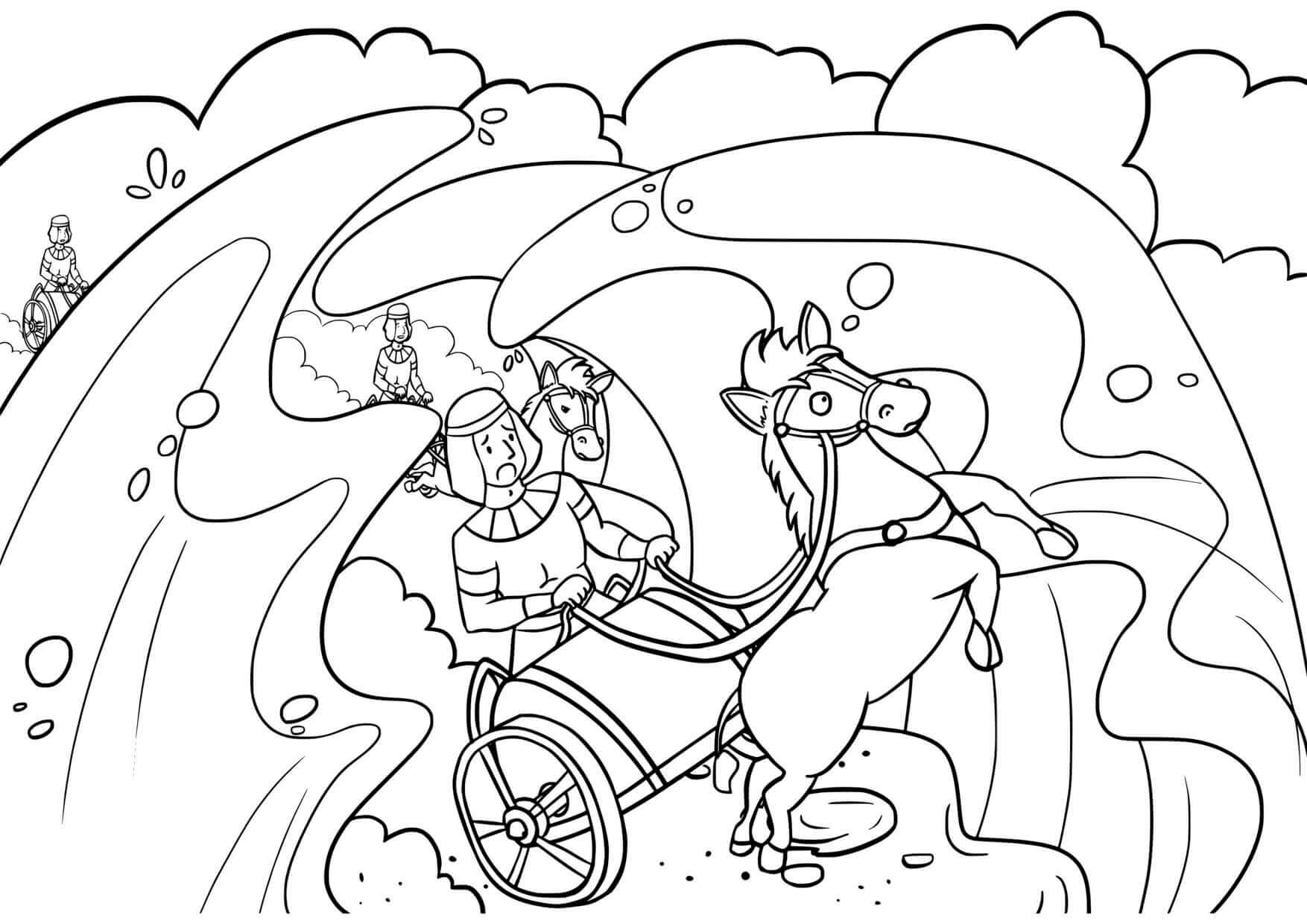 Coloriage Traversée miraculeuse de la mer Rouge en Égypte - Jésus à imprimer