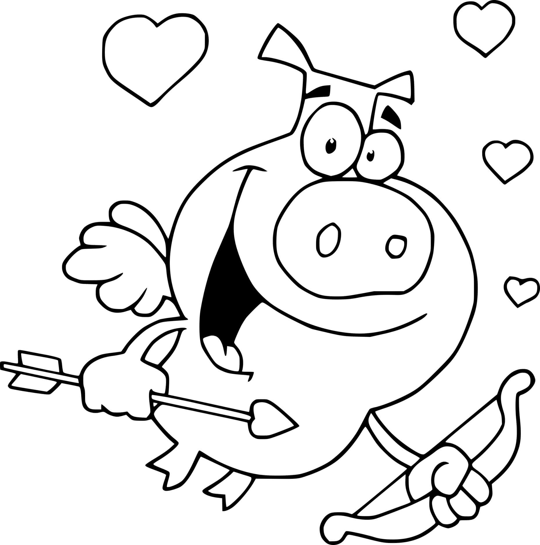 Coloriage Cupid Pig - Cupidon à imprimer