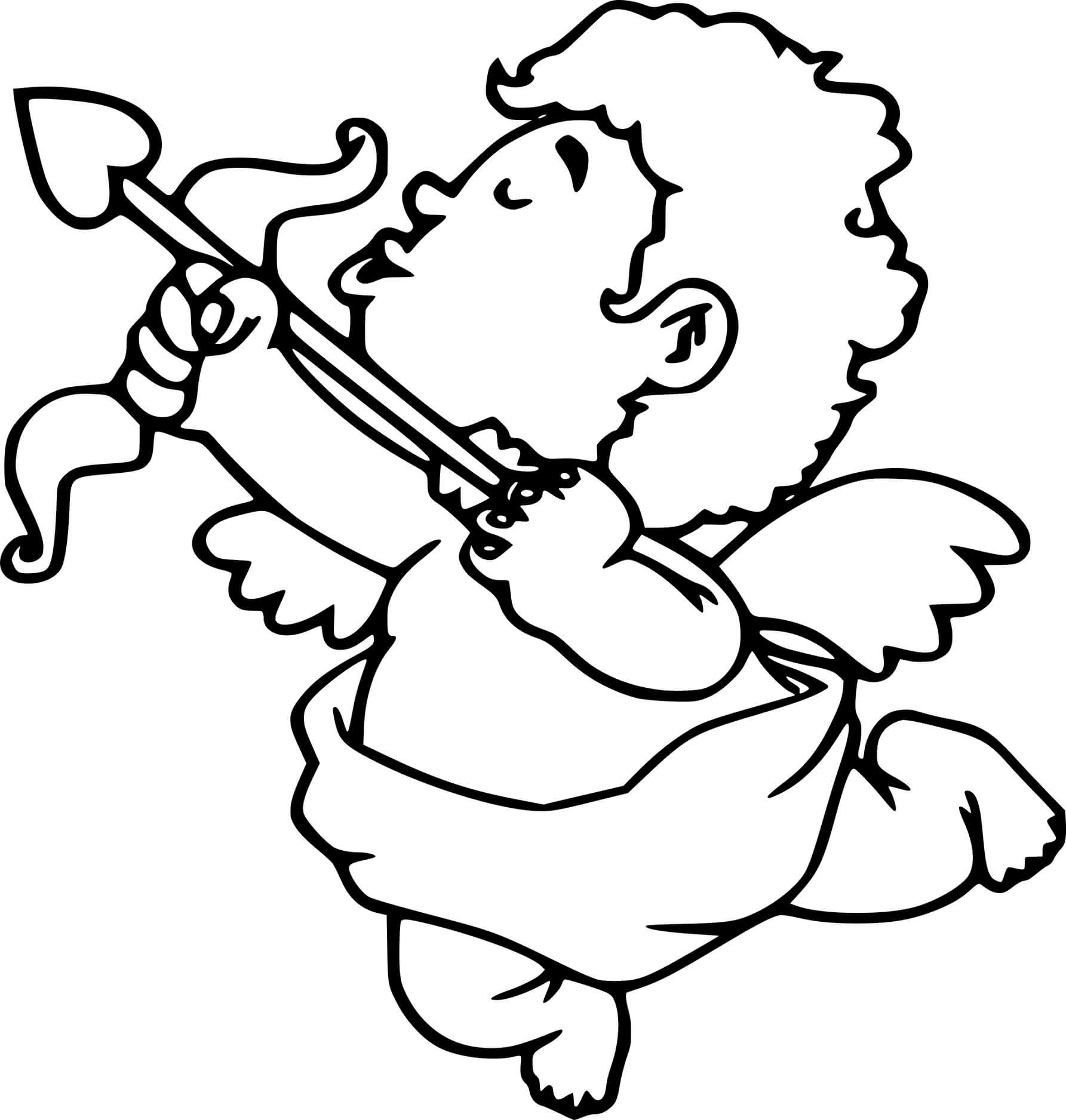 Coloriage Mignon Cupidon qui tire - Cupidon à imprimer