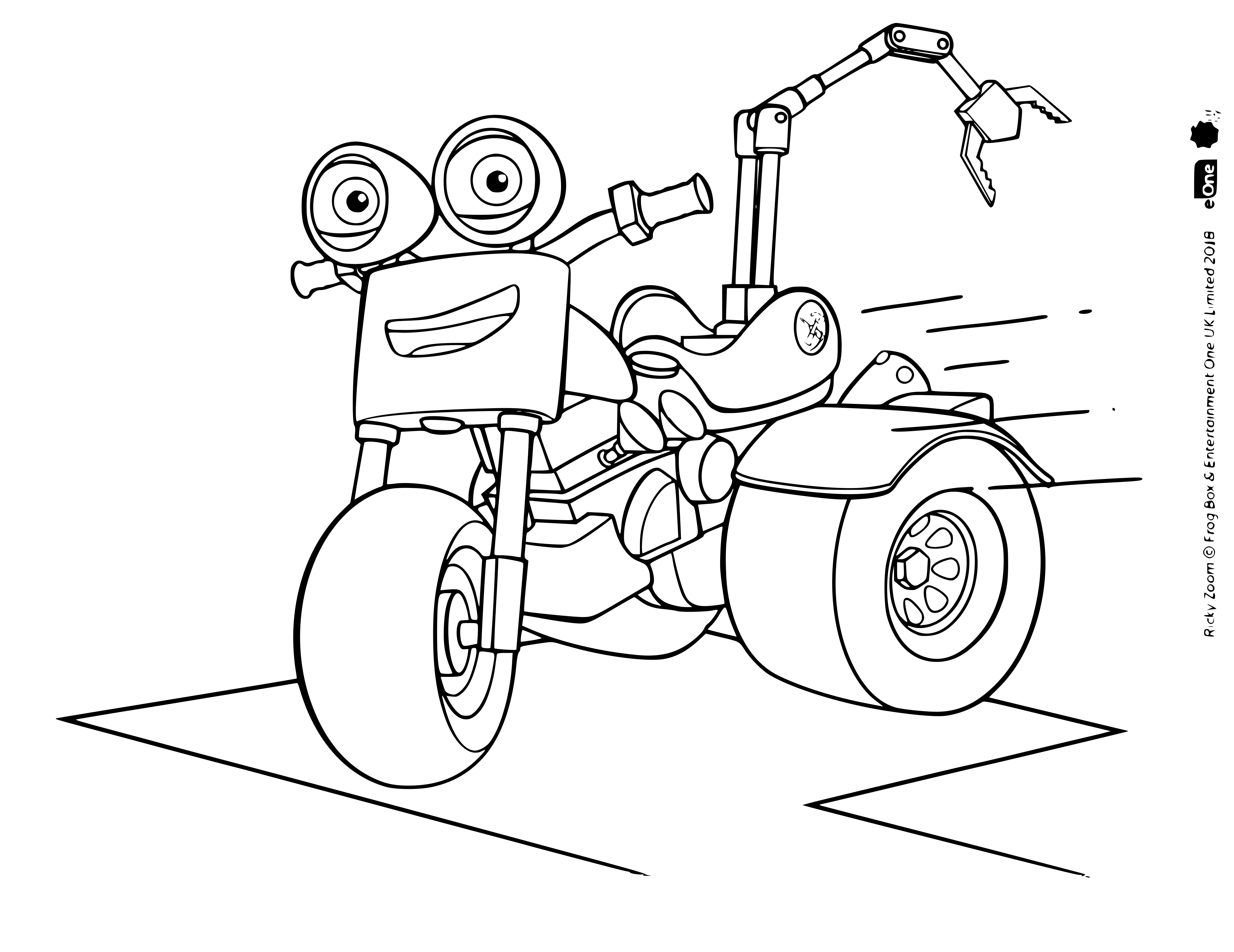 Coloriage Dj Rumbler Une Moto Vtt Verte Aux Yeux Marrons - Ricky zoom à imprimer