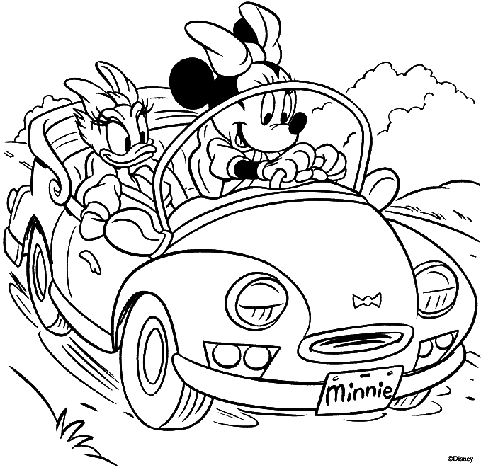 Coloriage Daisy Et Minnie En Voiture - Minnie à imprimer