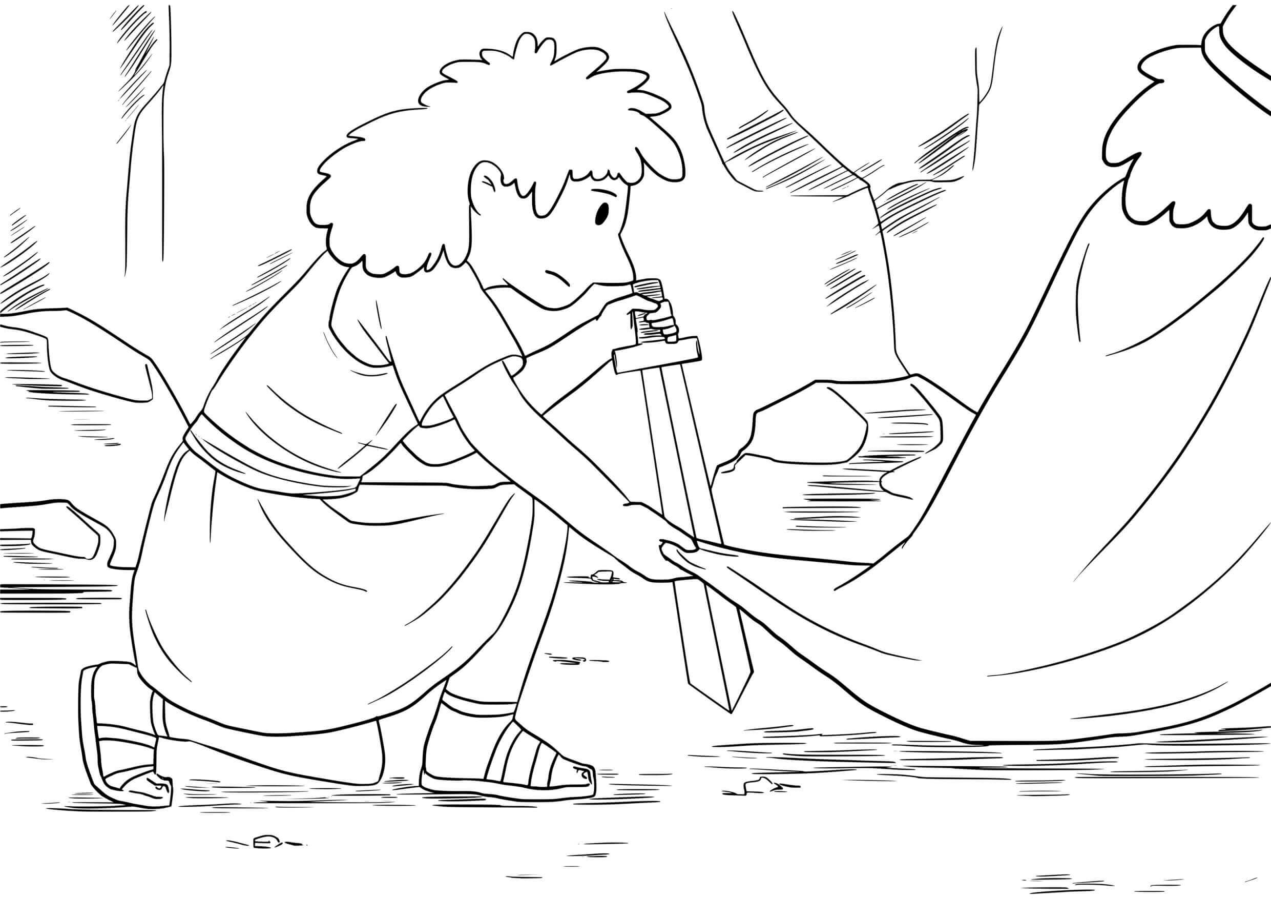 Coloriage Scène biblique : David face au roi Saül - Jésus à imprimer