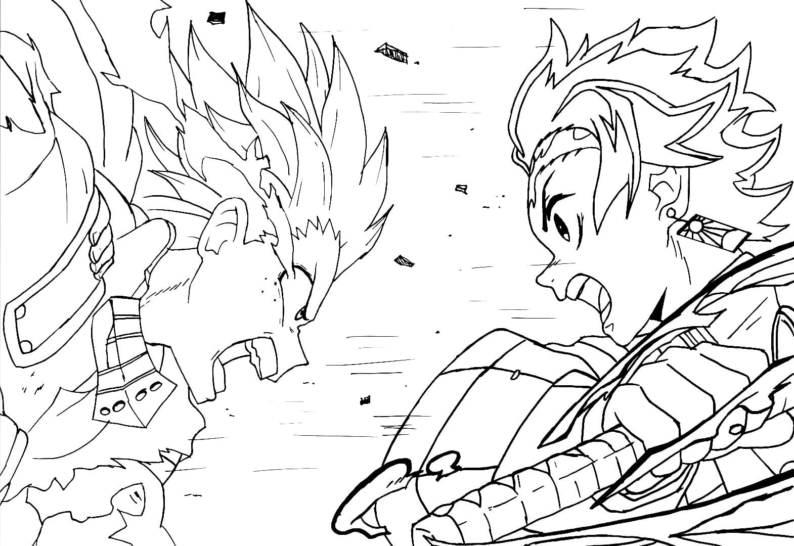 Coloriage Deku Vs Tanjiro Démon Slayer - Demon slayer à imprimer