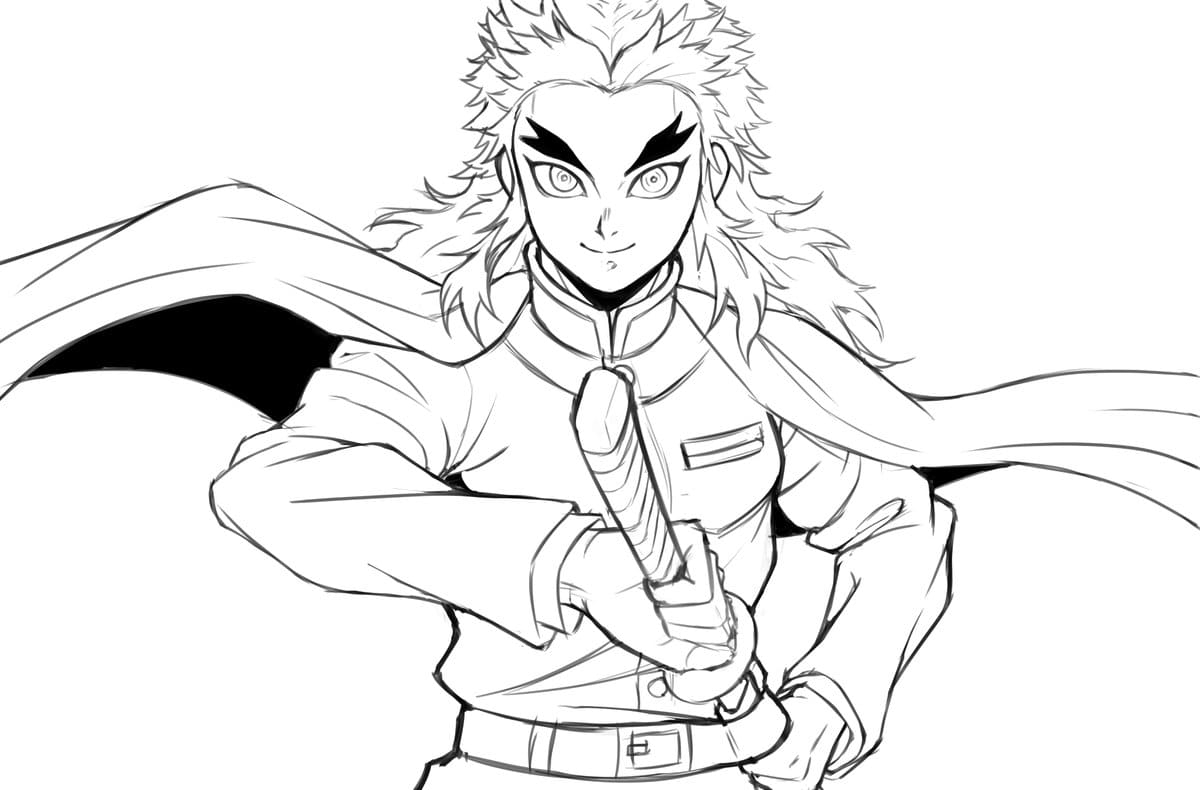 Coloriage Démon Hunter Kyojuro Rengoku Démon Slayer - Demon slayer à imprimer