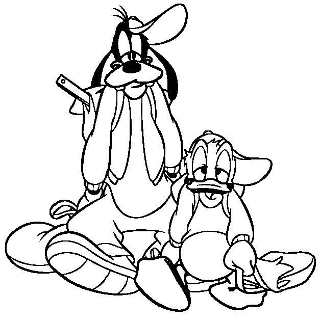 Coloriage Dingo Et Donald Sont Fatigues En Rentrant De L'École - École à imprimer