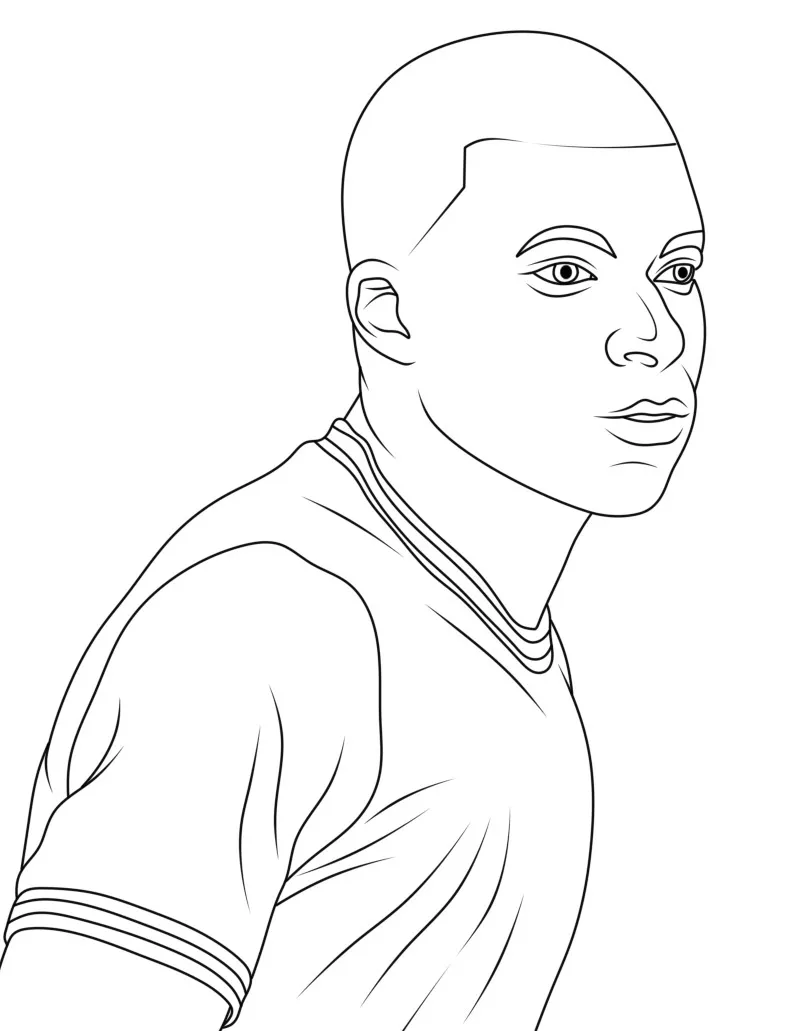 Coloriage Kylian Mbappé en tenue de match - Mbappé à imprimer