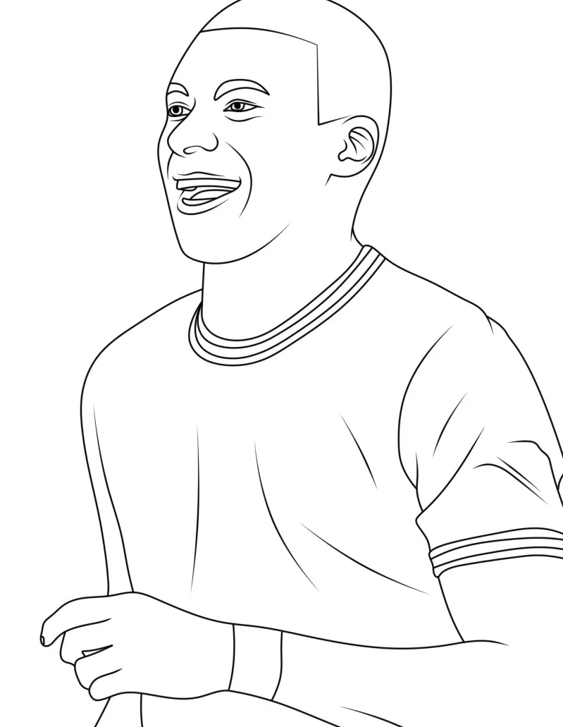 Coloriage Mbappé en action sur le terrain - Mbappé à imprimer