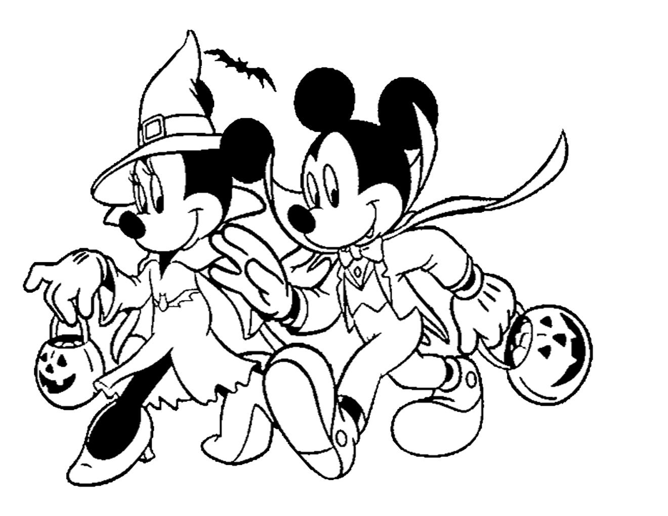 Coloriage Disney Halloween Minnie La Sorcière Avec Mickey - Halloween disney à imprimer