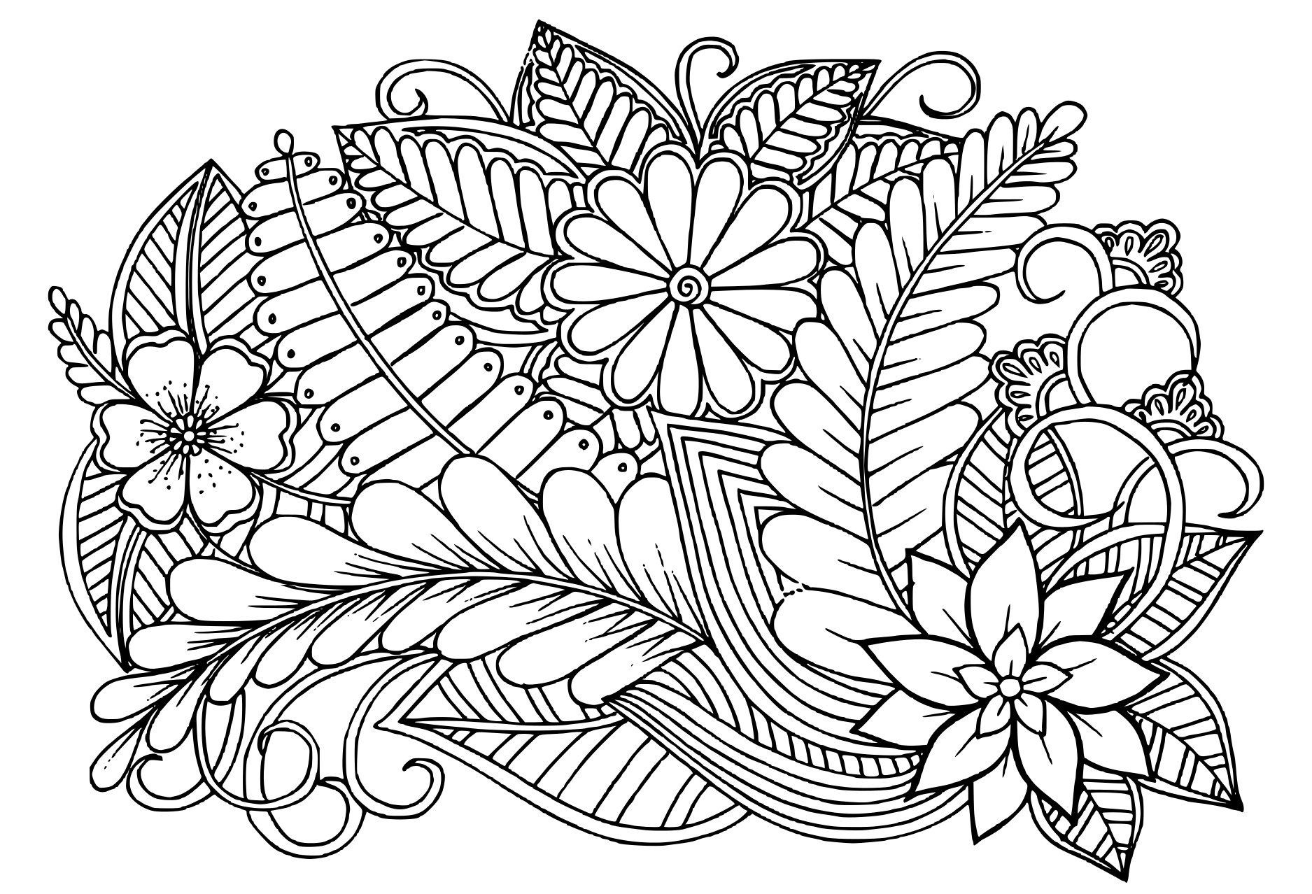 Coloriage Doodle Motif Floral En Noir Et Blanc Adulte - Adulte à imprimer