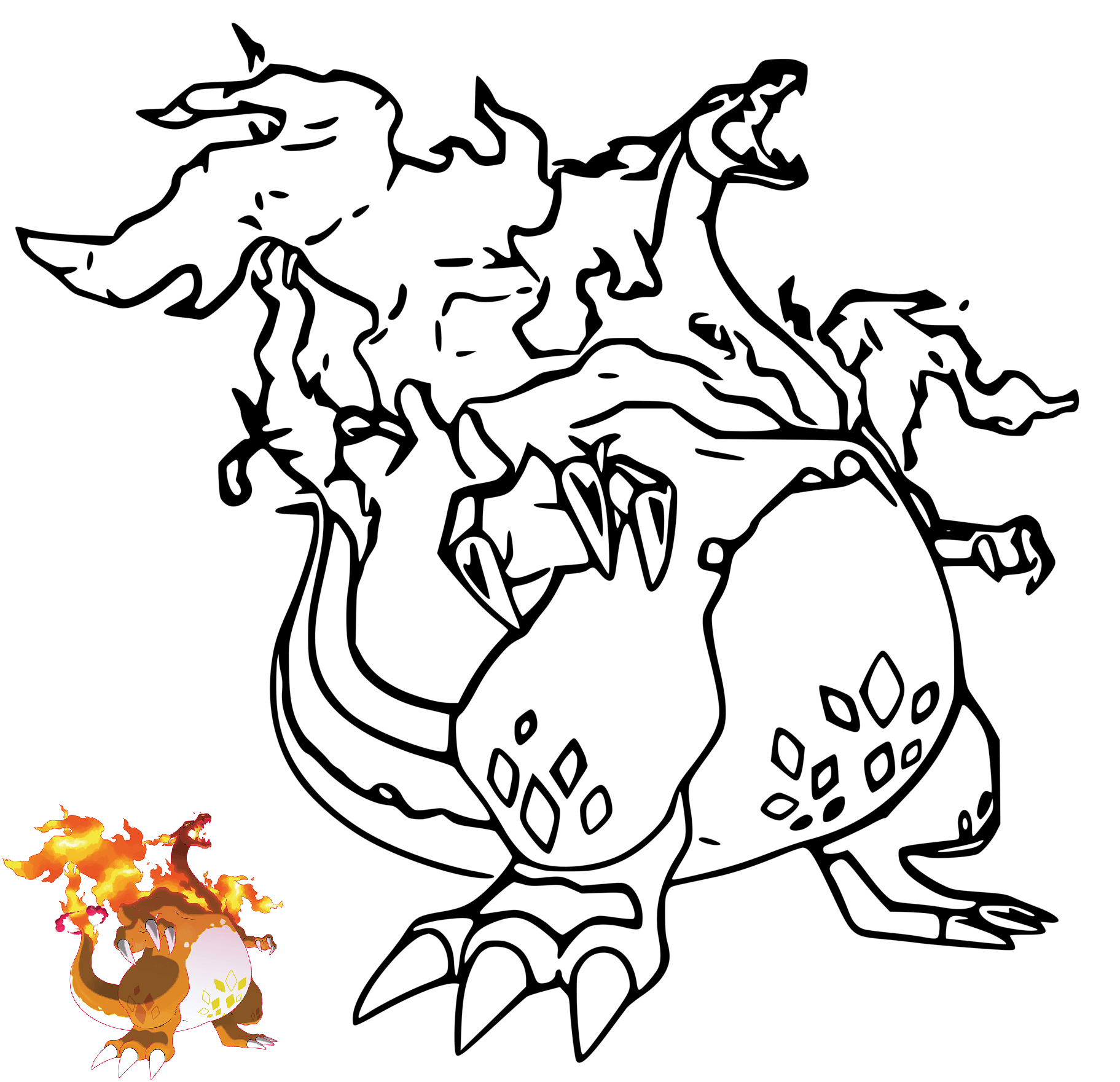 Coloriage Dracaufeu Gigamax Gigantamax Charizard Avec Dessin Modèle Couleur - Dracaufeu à imprimer