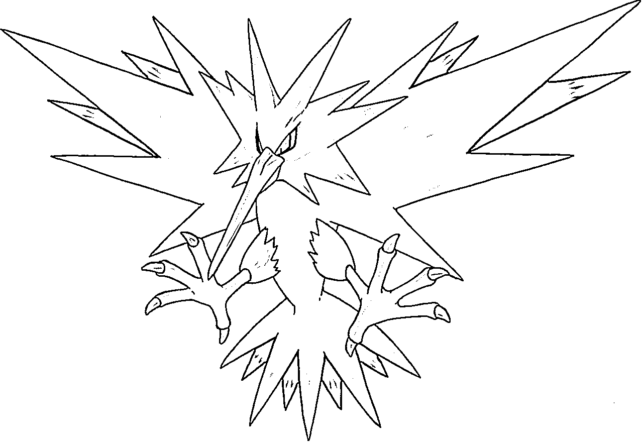 Coloriage Électhor Pokémon légendaire ailé - Pokémon légendaire à imprimer