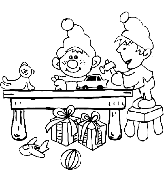 Coloriage Elfs Fabriquent Jouets - Noël à imprimer