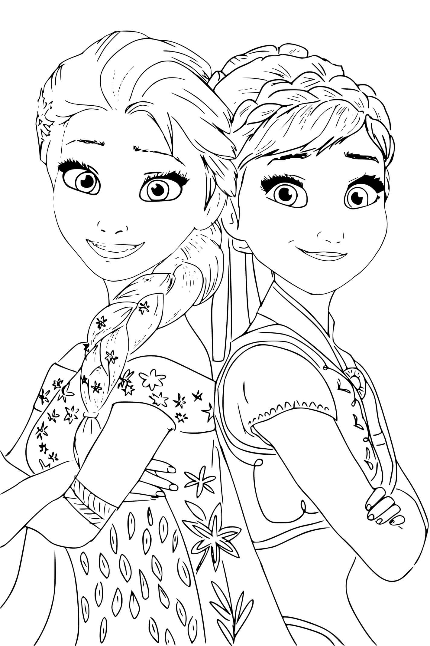 Coloriage Elsa et Anna dans le royaume glacé - La Reine des neiges 2 à imprimer
