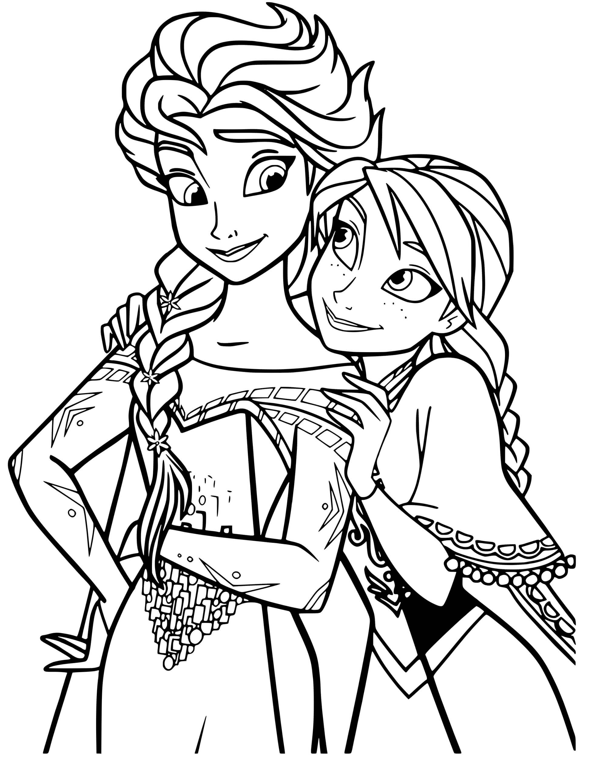 Coloriage Elsa et Anna : Les meilleures amies - La Reine des neiges 2 à imprimer
