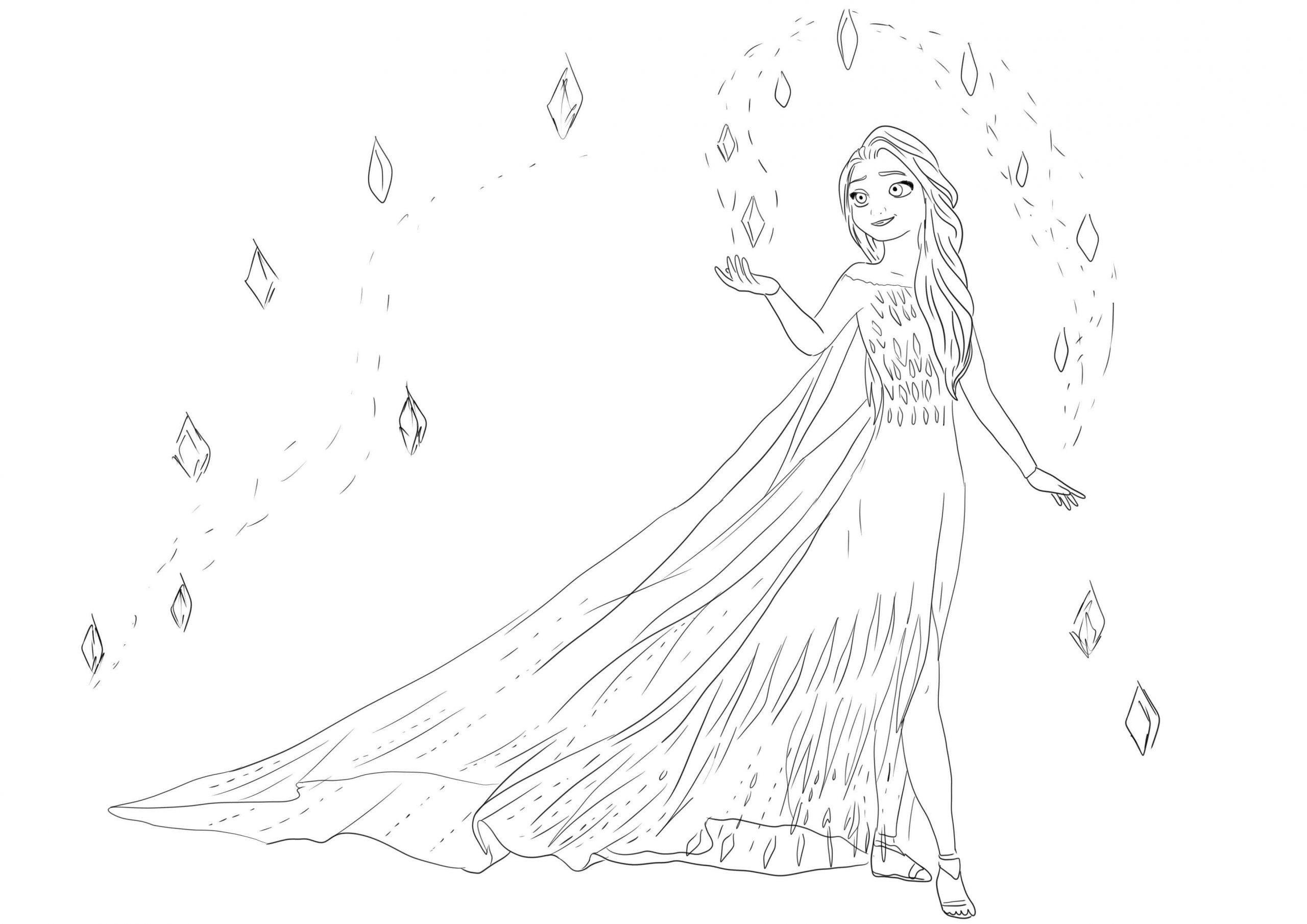 Coloriage Elsa Apprend A Controler Ses Pouvoirs Magiques - La Reine des neiges 2 à imprimer