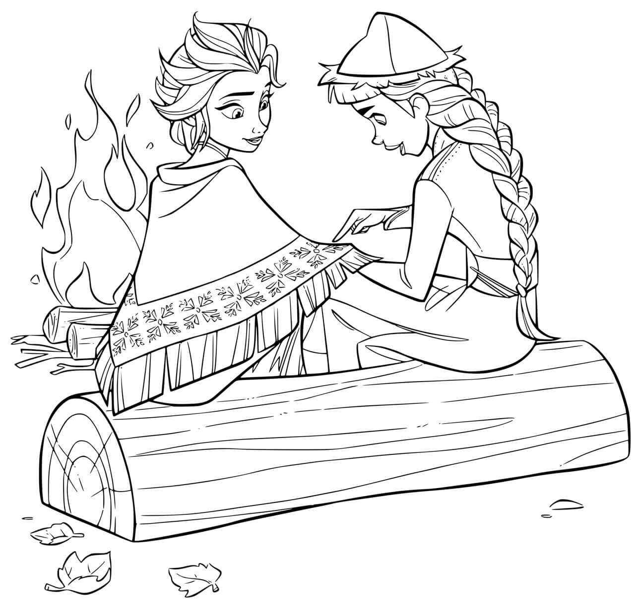Coloriage Elsa Et Anna Près Du Peuple Autochtone Sami - La Reine des neiges 2 à imprimer