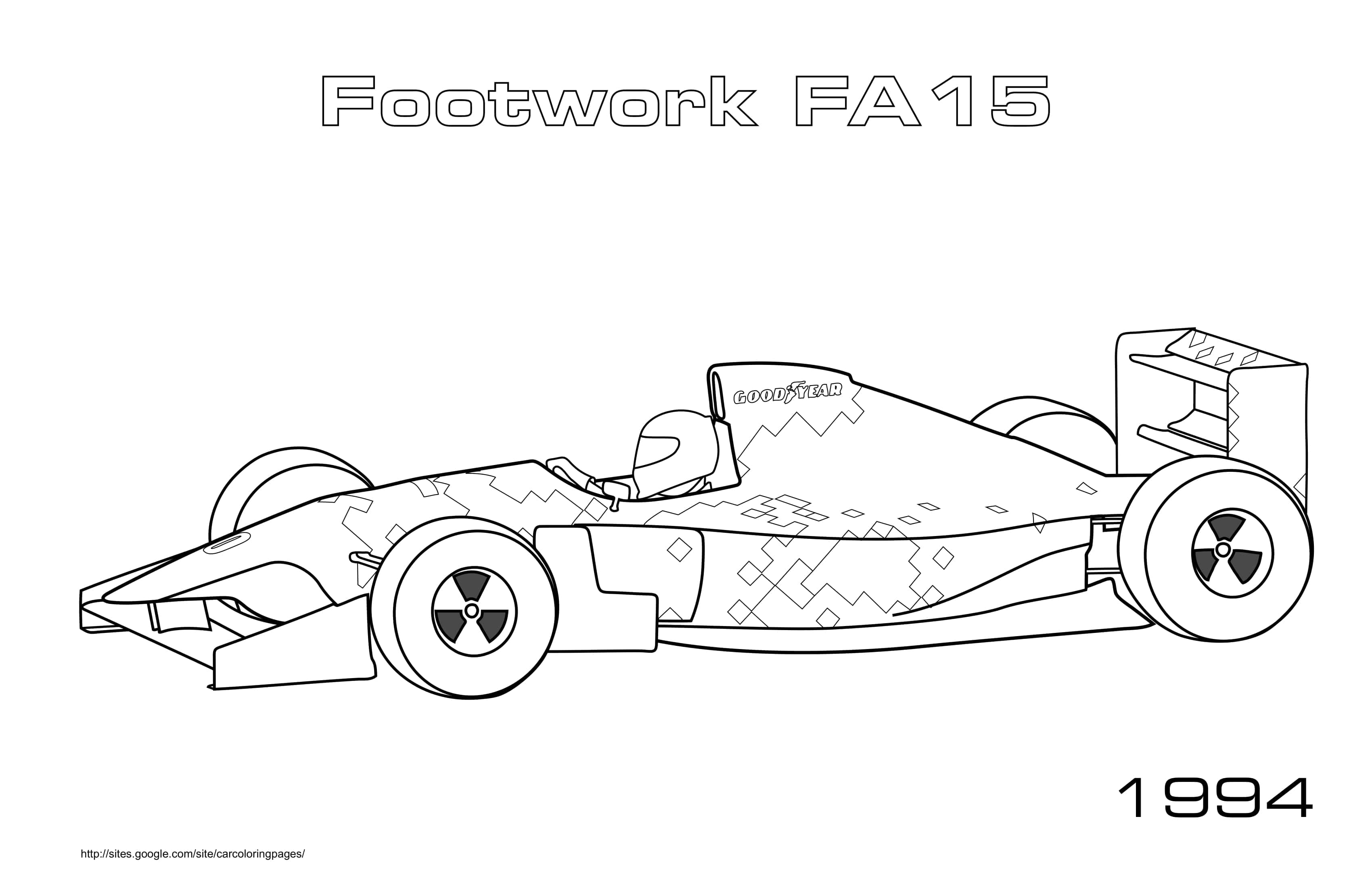 Coloriage Formule 1 Footwork FA15 1994 racing - Voiture à imprimer