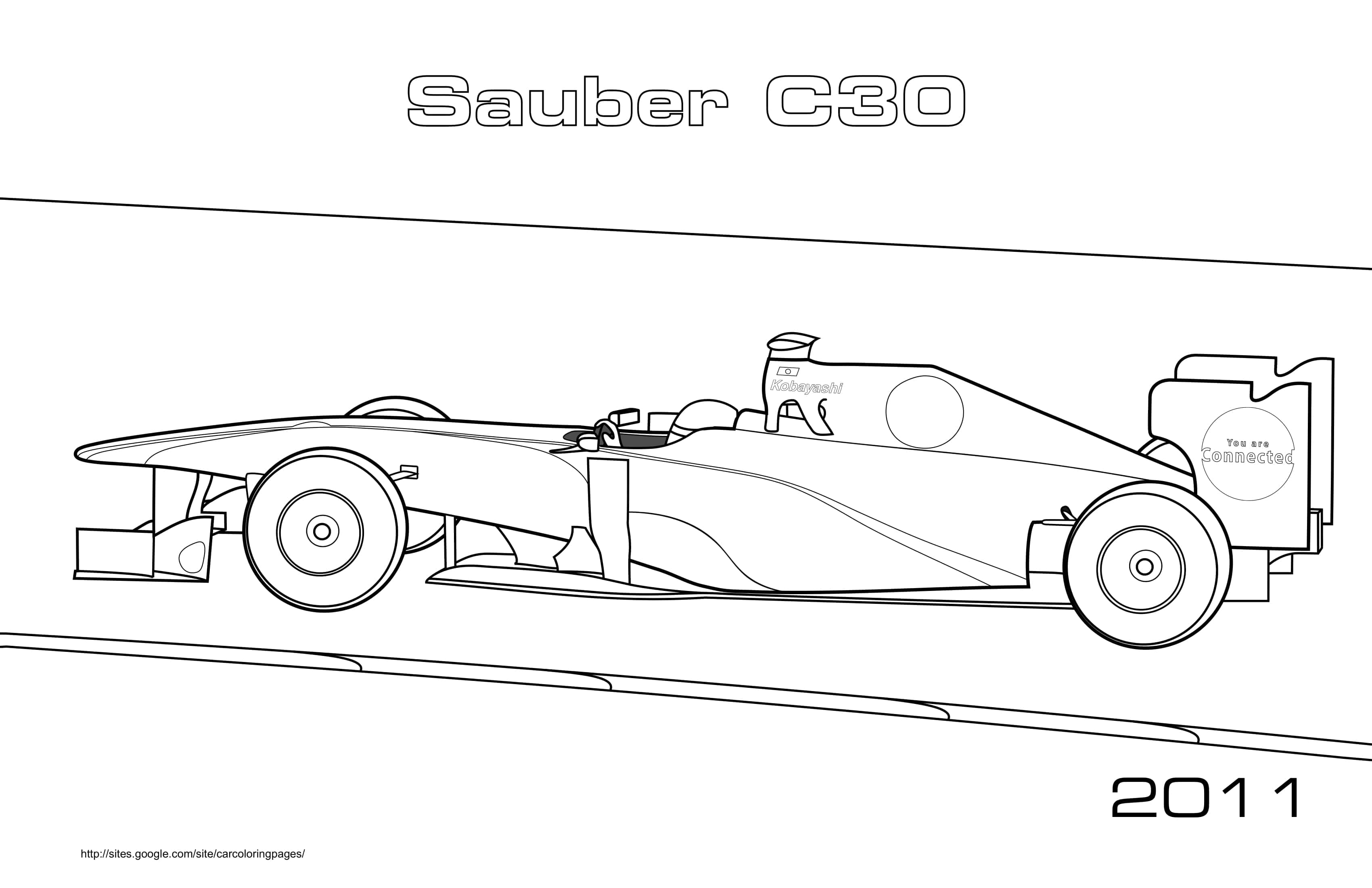 Coloriage Sauber C30 en action sur circuit 2011 - Voiture à imprimer