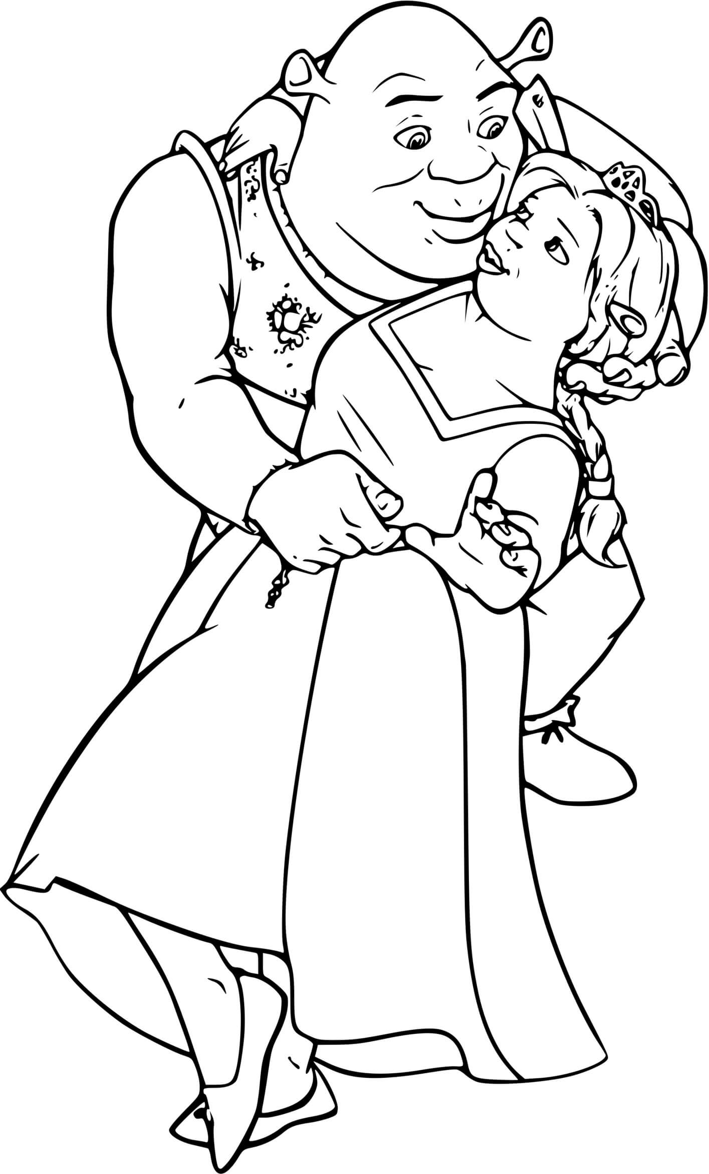 Coloriage Fiona Dans Les Bras De L'Ogre Shrek - Shrek à imprimer