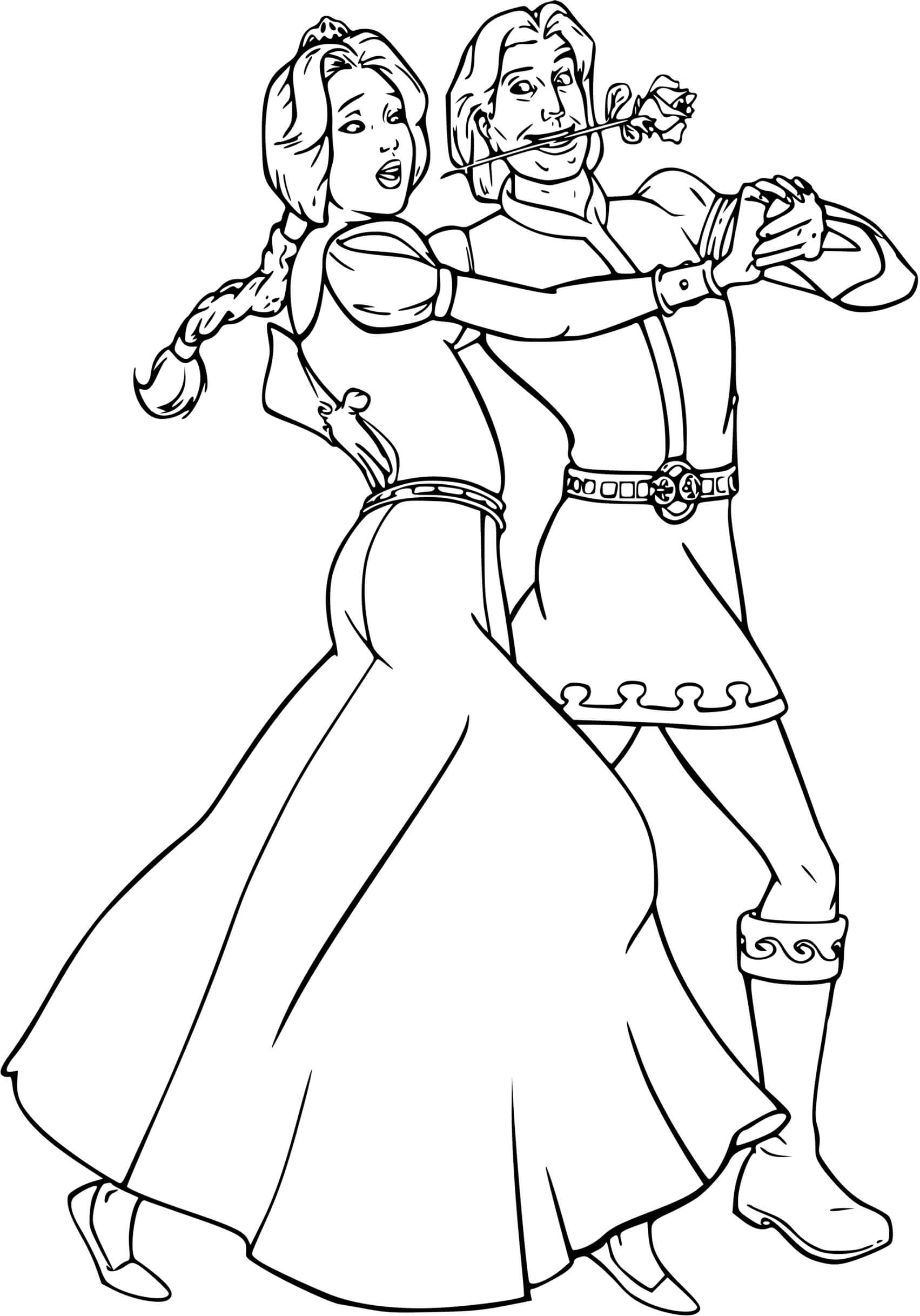 Coloriage Fiona Et Charmant Dansent - Shrek à imprimer