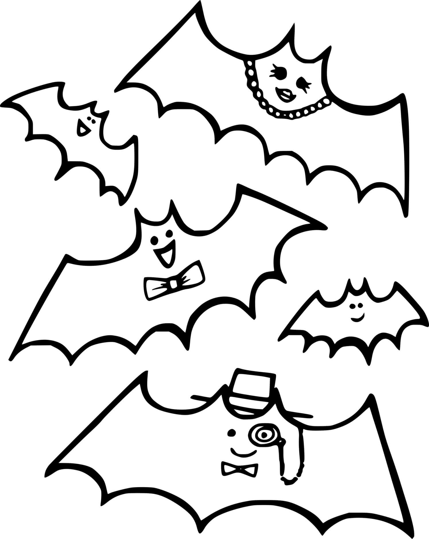 Coloriage Five Chauve Souriss Avec Different Décoration - Halloween chauve souris à imprimer