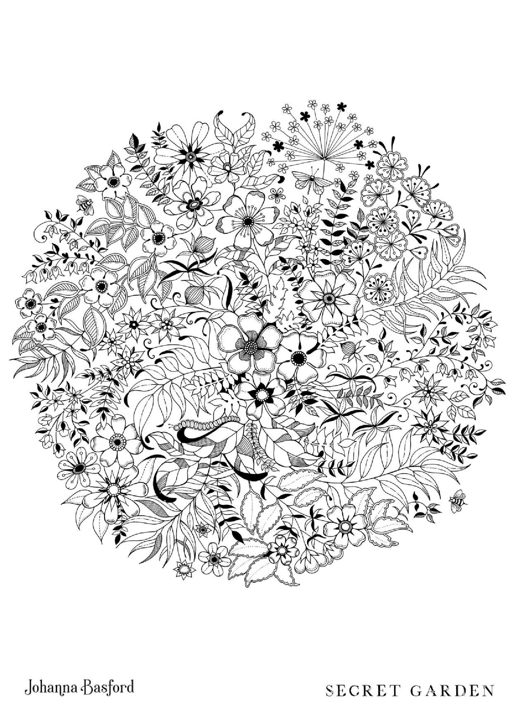 Coloriage Sphère florale du jardin secret - Adulte par johanna basford à imprimer