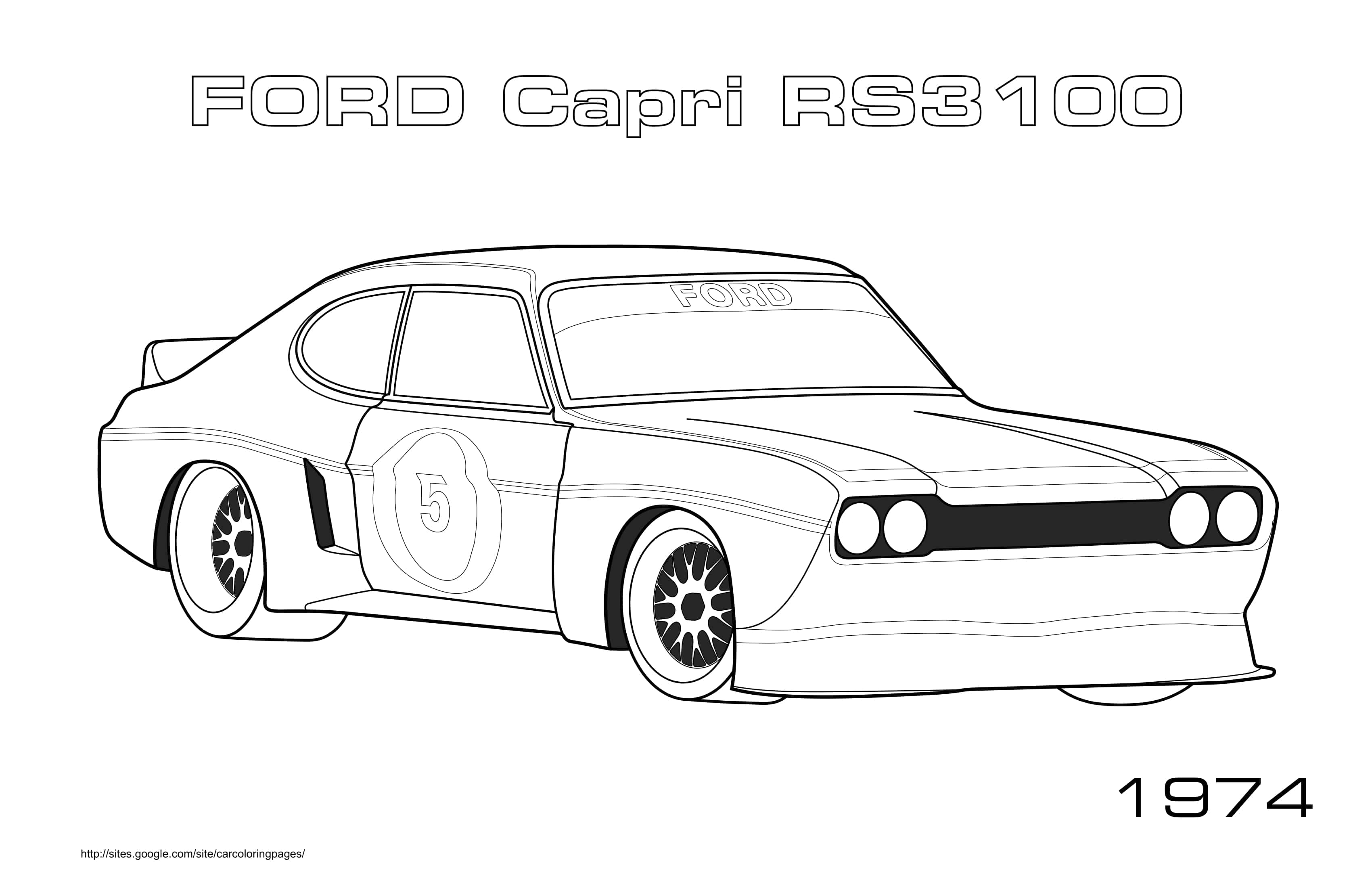 Coloriage Ford Capri RS3100 de 1974 en course - Voiture à imprimer