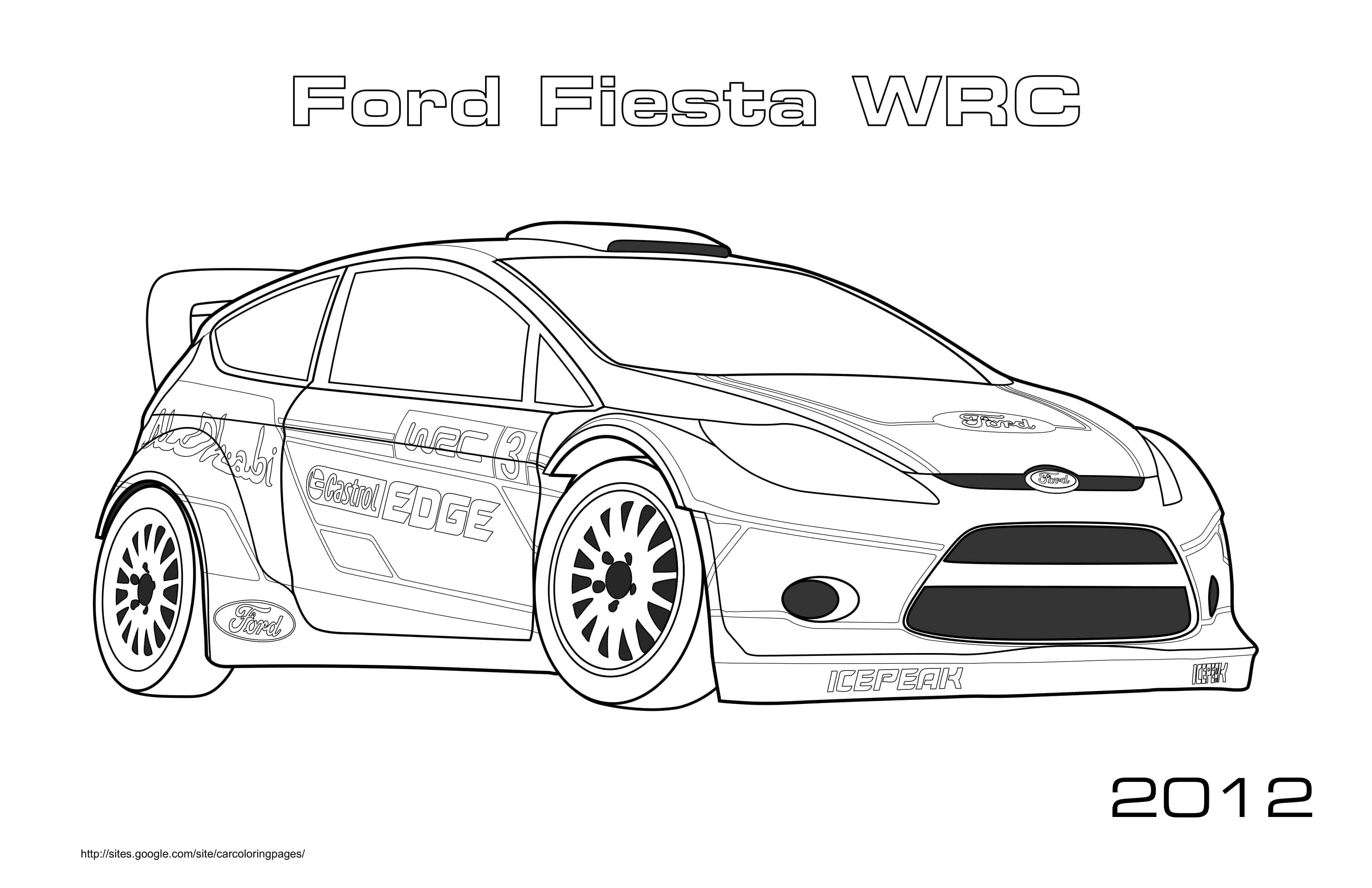 Coloriage Ford Fiesta WRC 2012 rallye championship - Voiture de course à imprimer