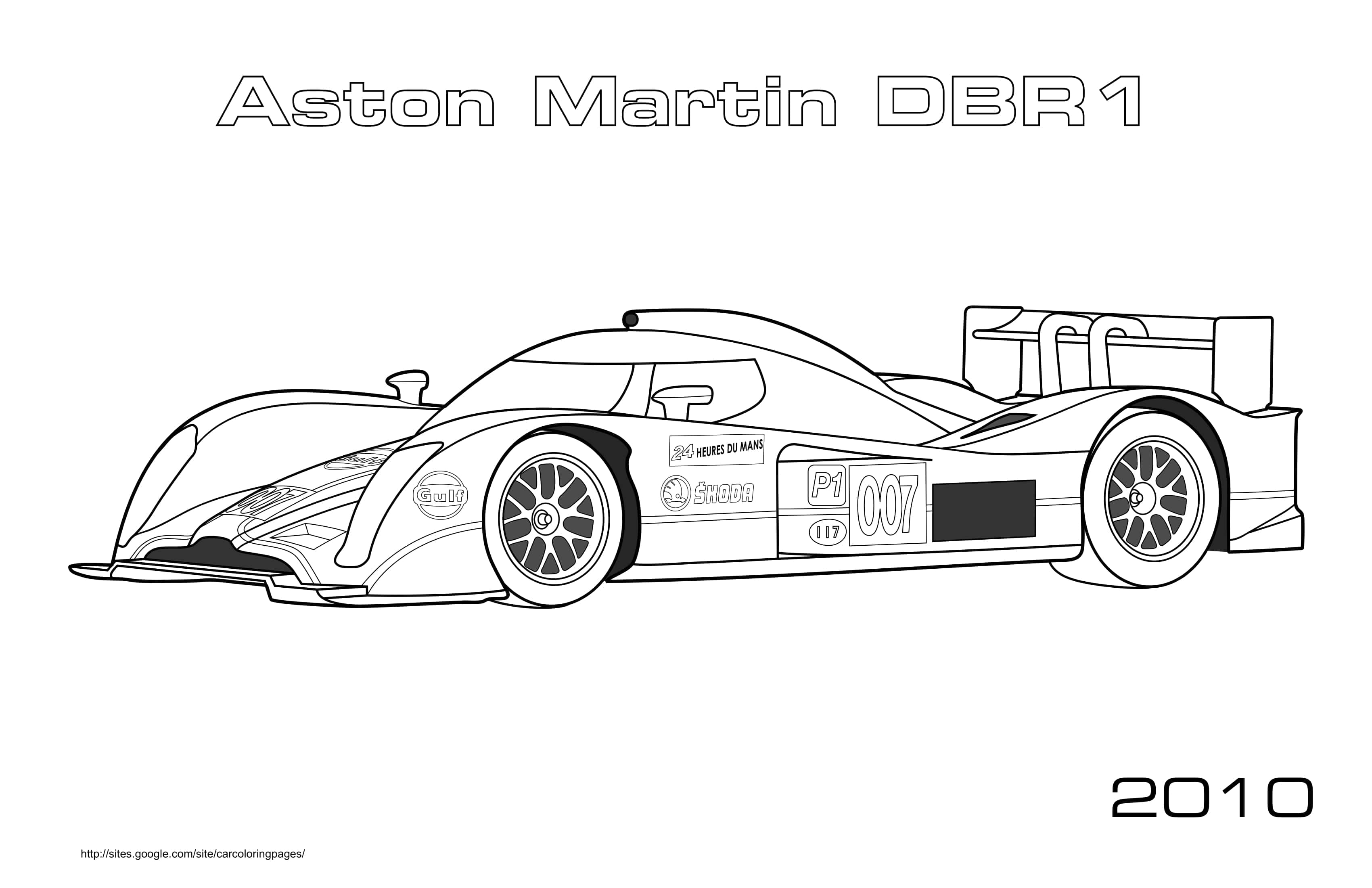 Coloriage Aston Martin DBR1 2010 de course - Formule 1 à imprimer