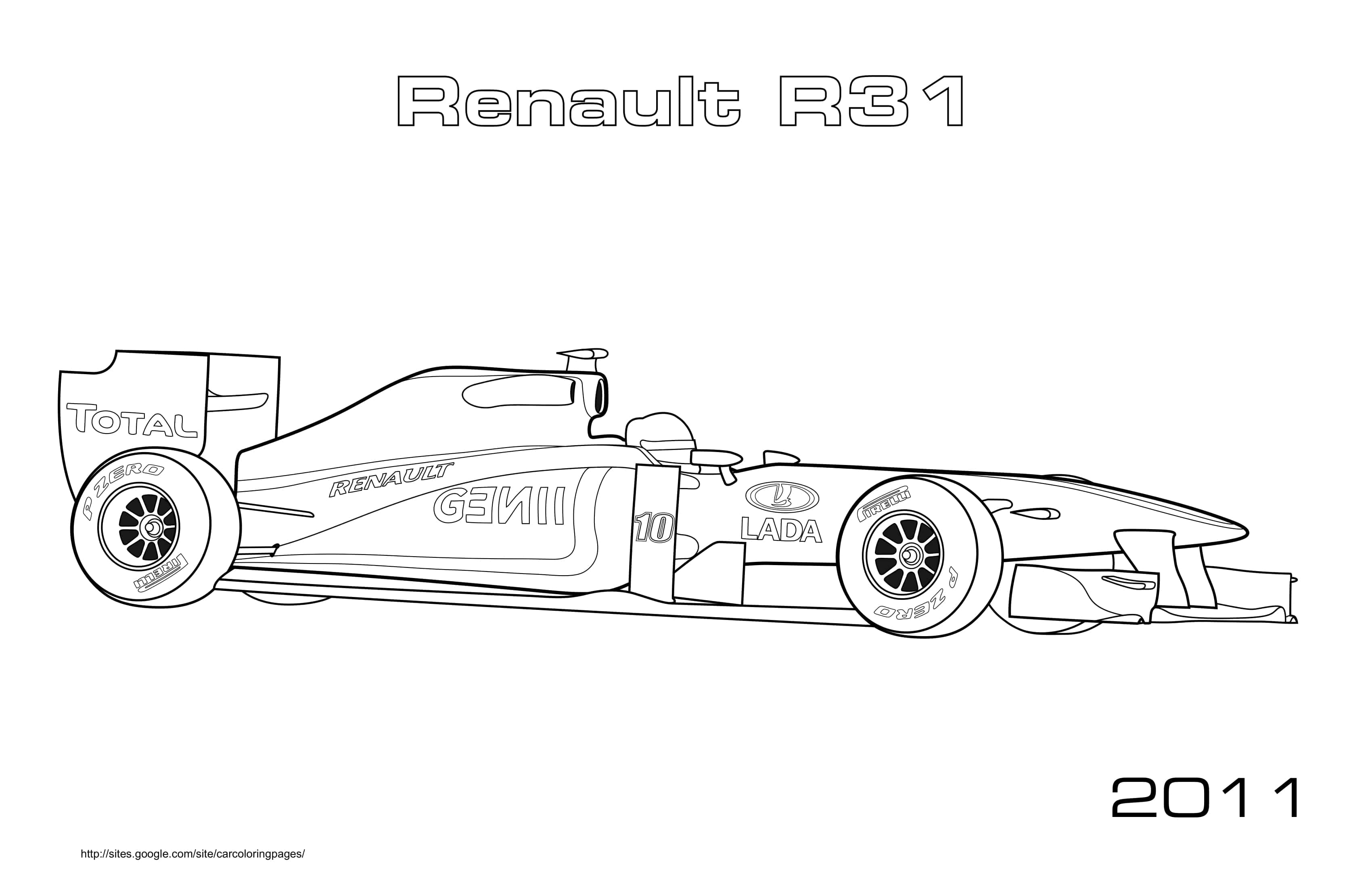Coloriage Renault R31 en piste de Formule 1 - Formule 1 à imprimer