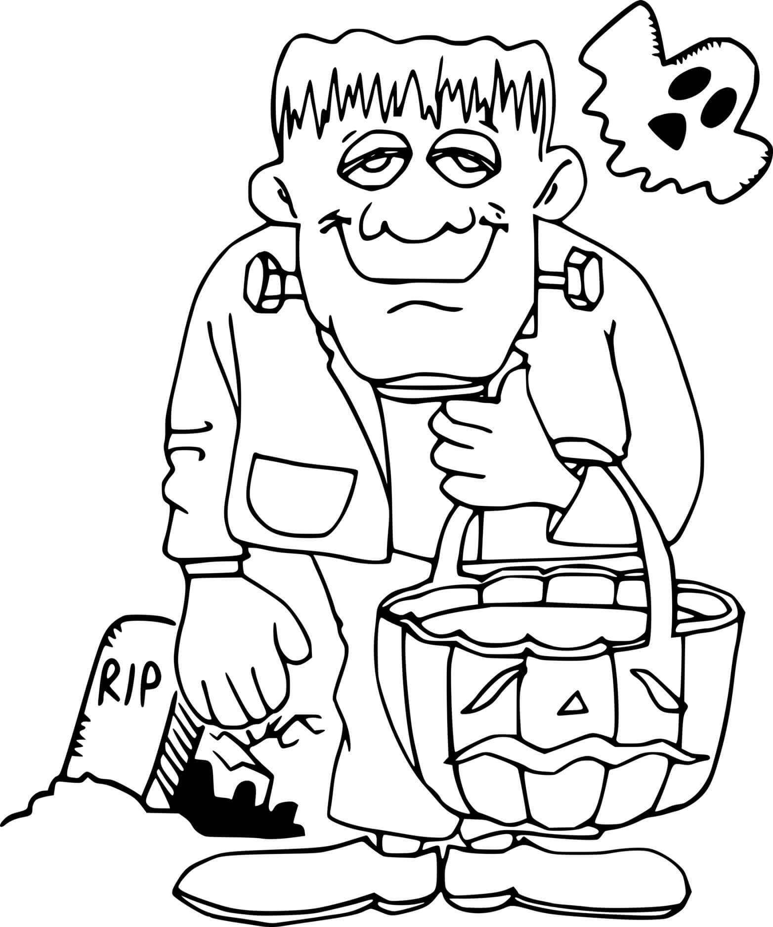 Coloriage Frankenstein Avec Un Fantôme - Frankenstein à imprimer