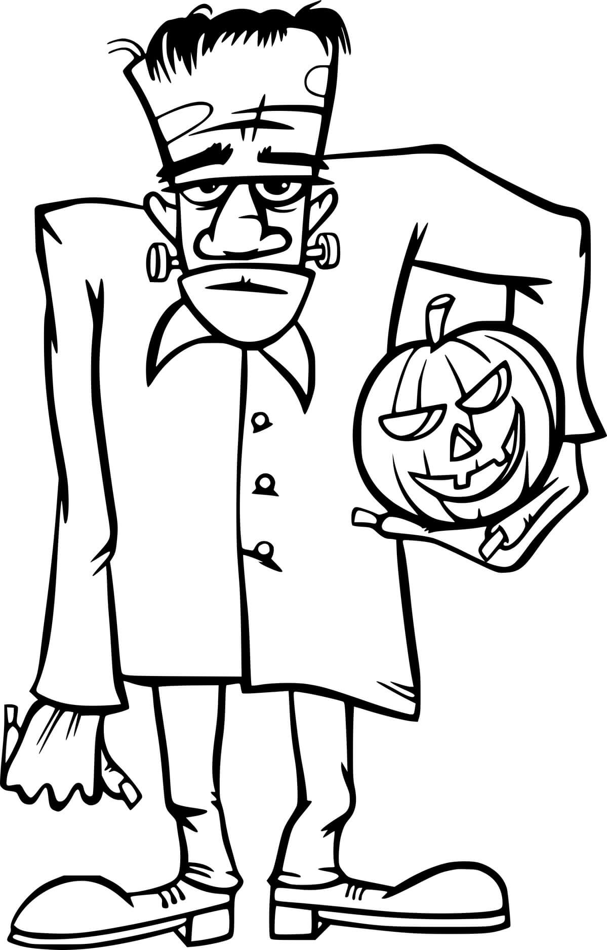 Coloriage Frankenstein Avec Une Citrouille - Frankenstein à imprimer
