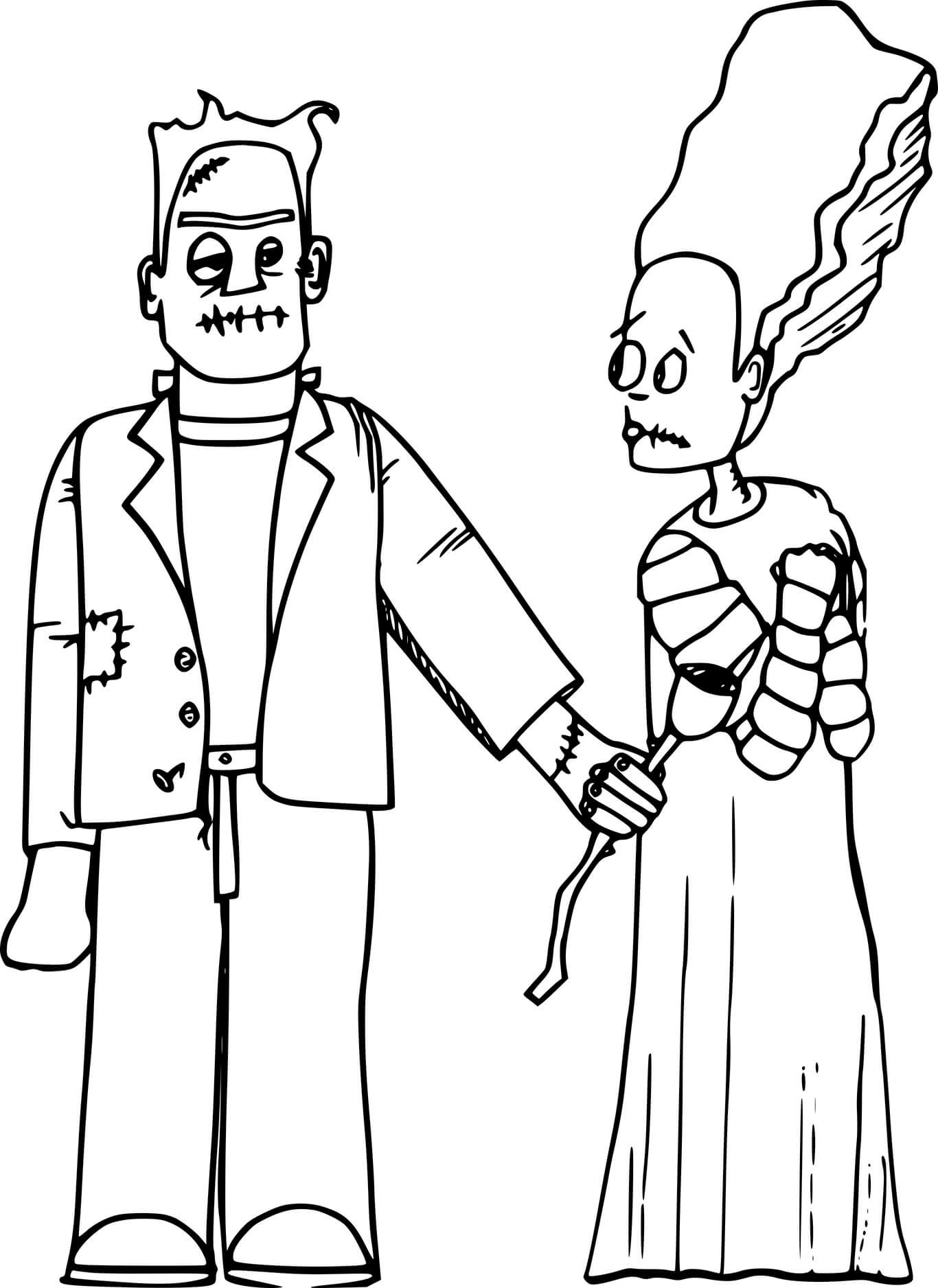Coloriage Frankenstein Offre Une Rose A Une Femme - Frankenstein à imprimer