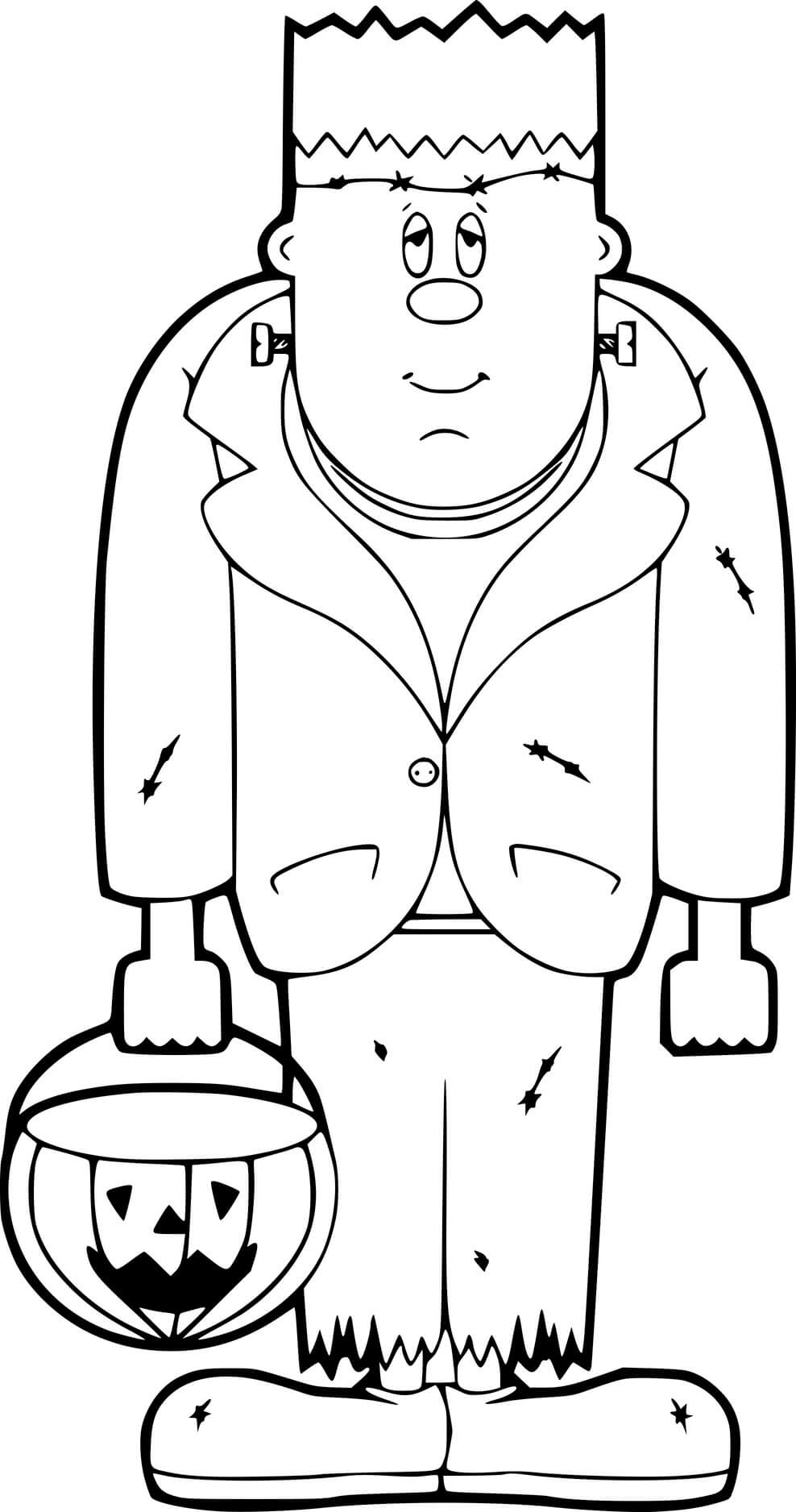 Coloriage Frankenstein Prêt Pour Halloween Et Les Friandises - Frankenstein à imprimer