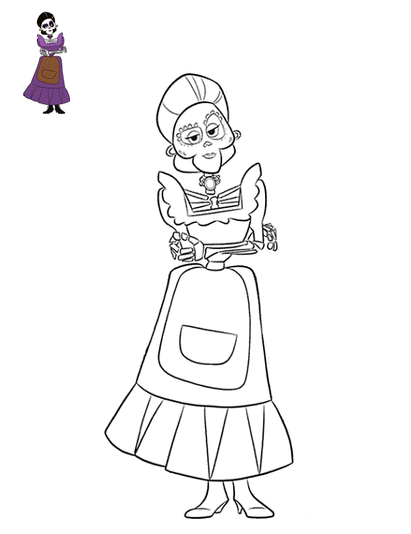 Coloriage Frida Kahlo Slender Female Skeleton Black Hair Brown Eyes Makeup A Mustache And A Unibrow - Coco Disney à imprimer