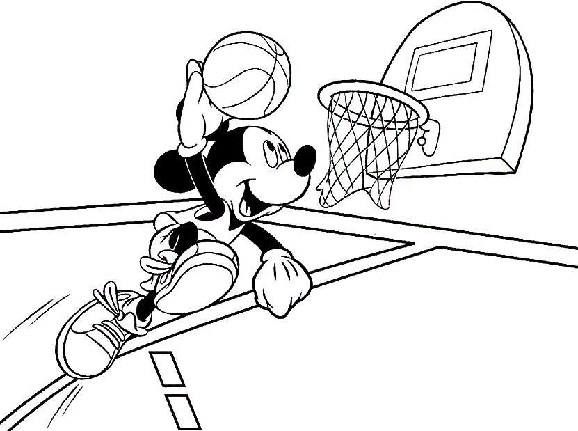 Coloriage Garçon Mickey Joue Au Basket - Garçon à imprimer