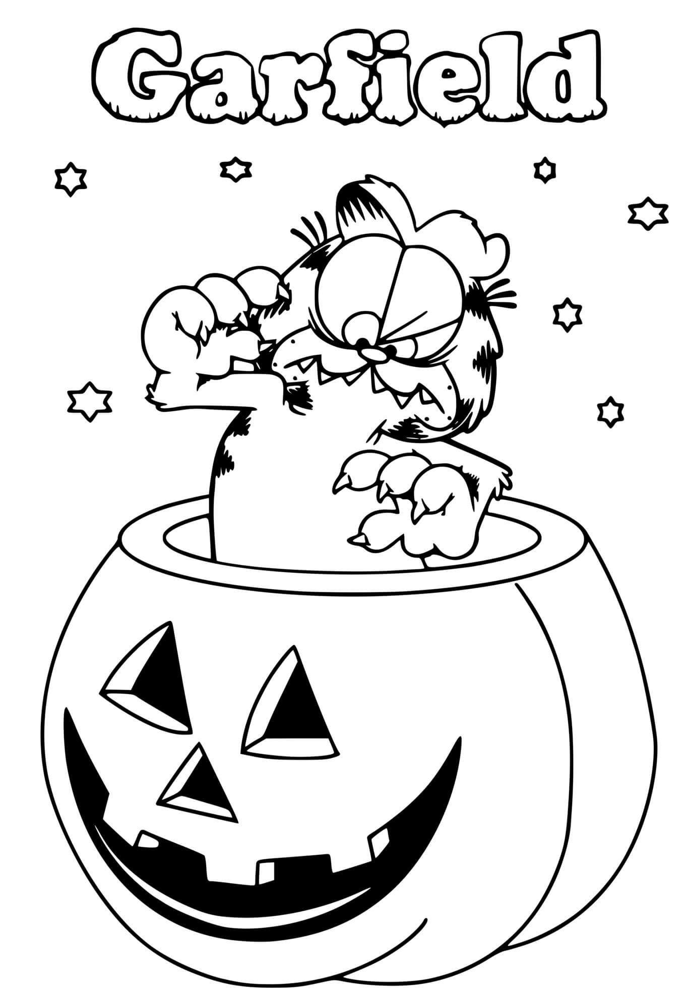 Coloriage Garfield Halloween Dans Une Citrouille - Garfield à imprimer