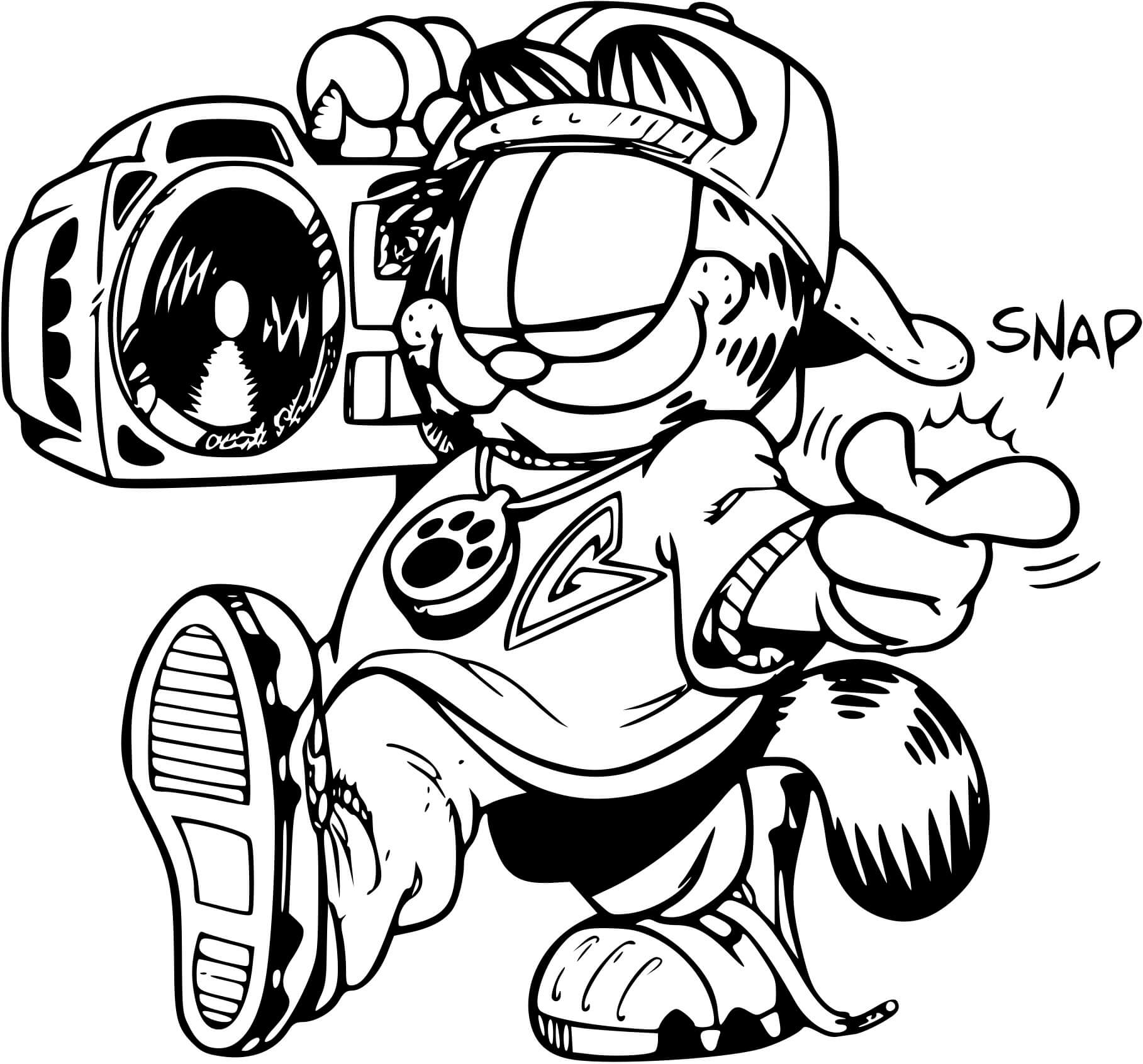 Coloriage Garfield En Rappeur Ecoute De La Musique - Garfield à imprimer