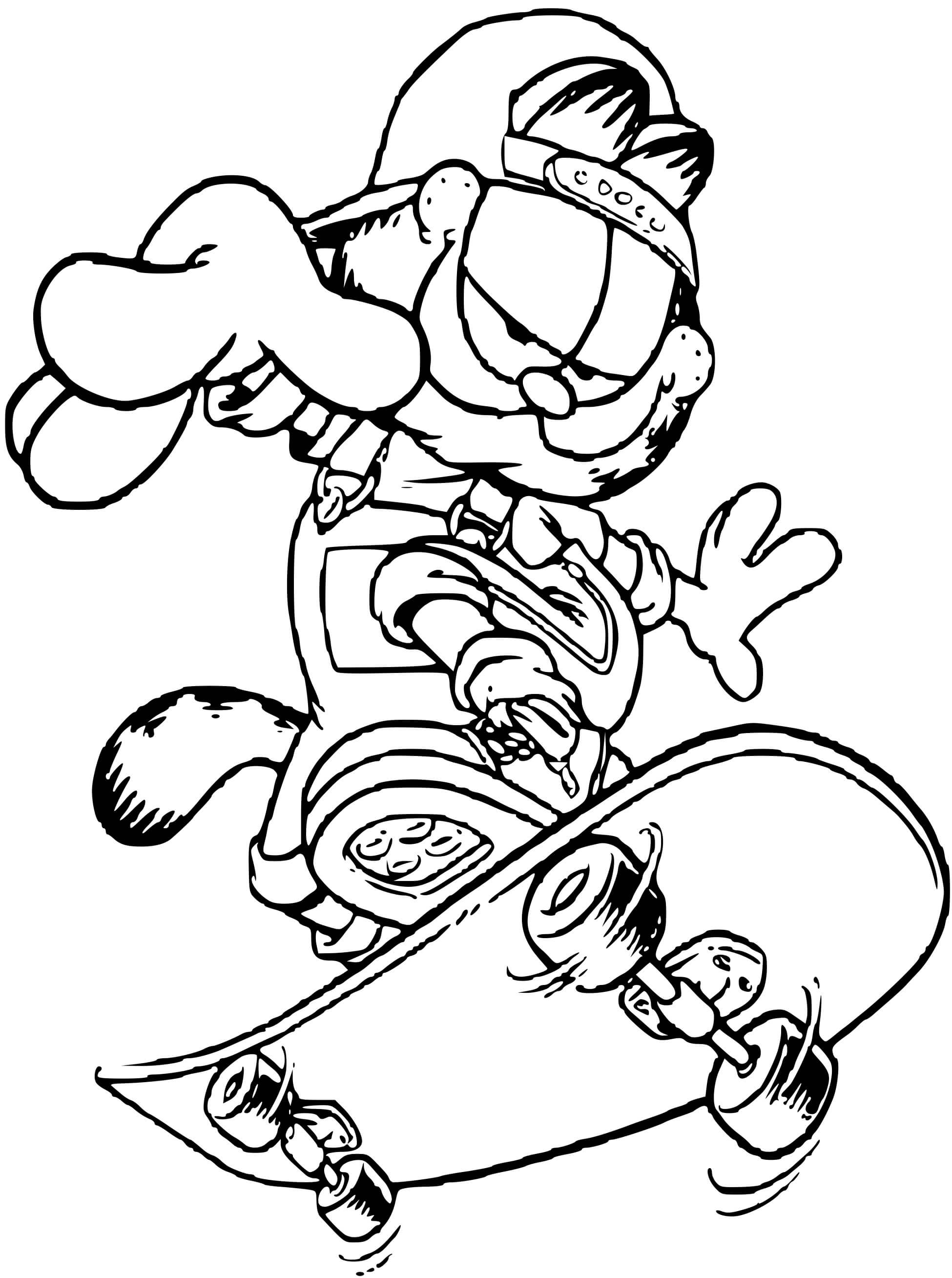 Coloriage Garfield En Skateboard - Garfield à imprimer