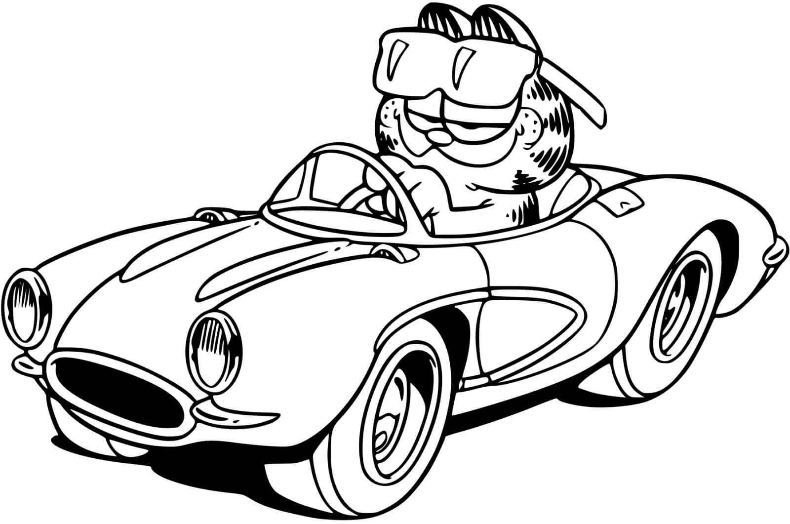 Coloriage Garfield En Voiture - Garfield à imprimer