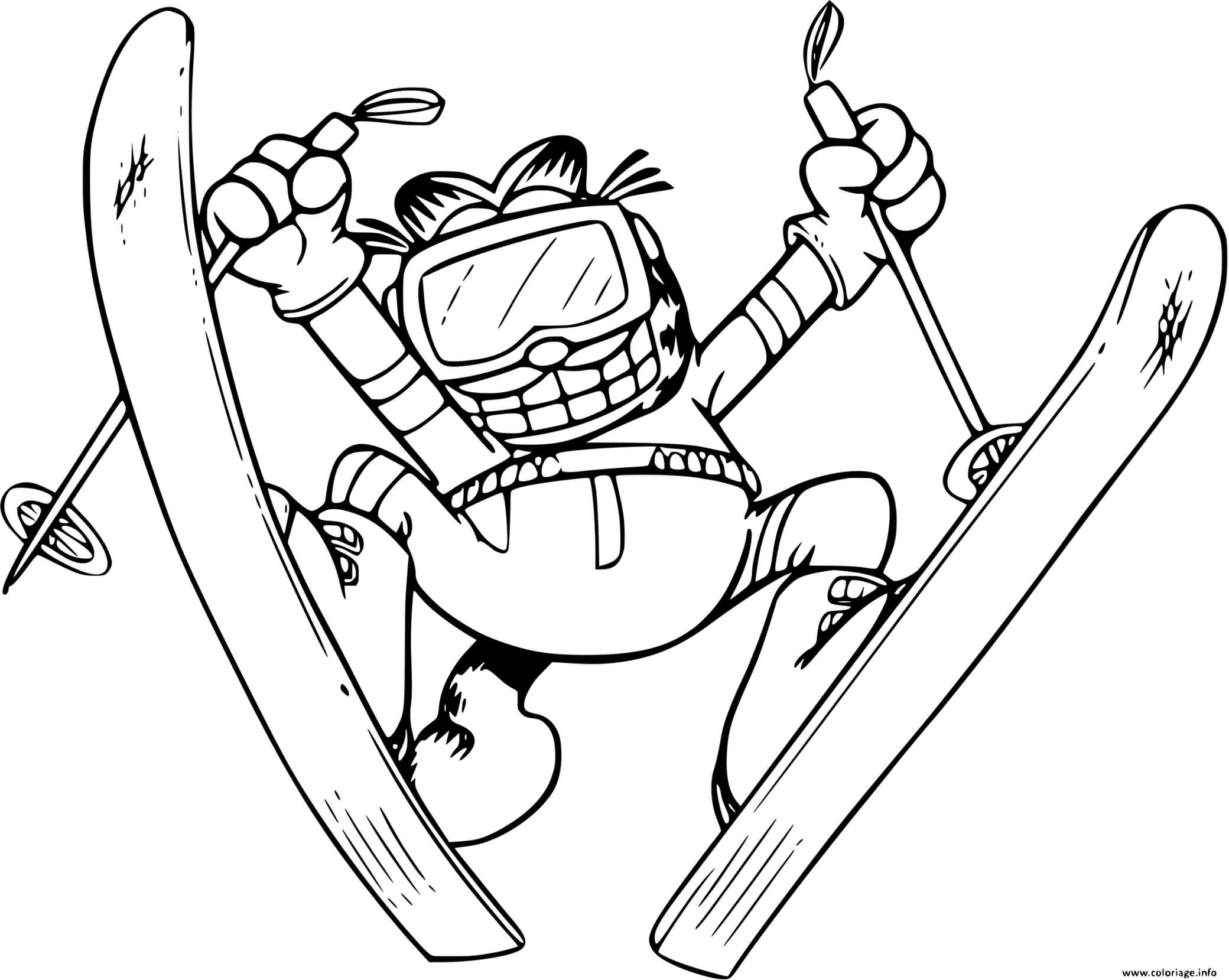 Coloriage Garfield Expert Skieur Saut Ski - Ski à imprimer