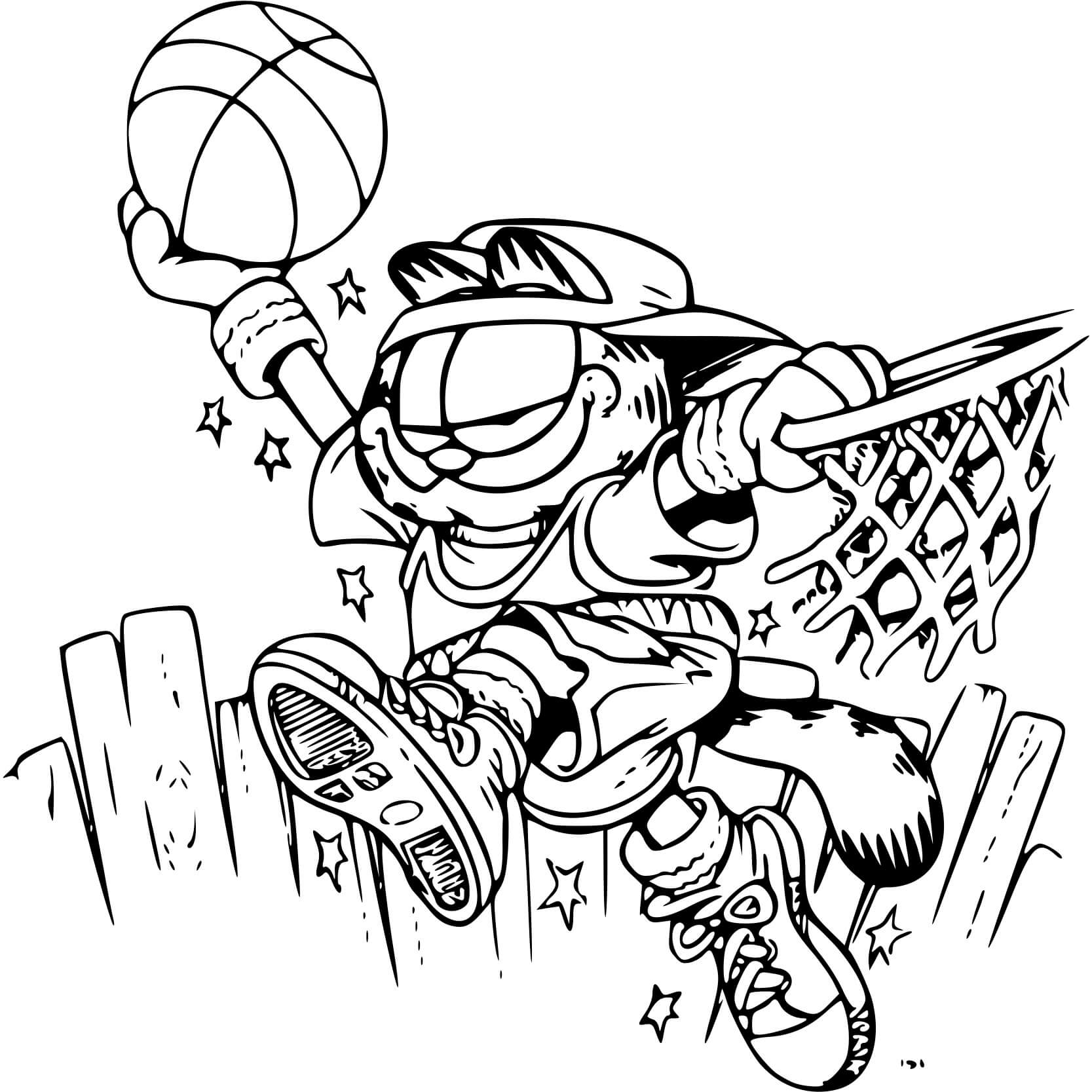 Coloriage Garfield Fait Du Basketball - Garfield à imprimer