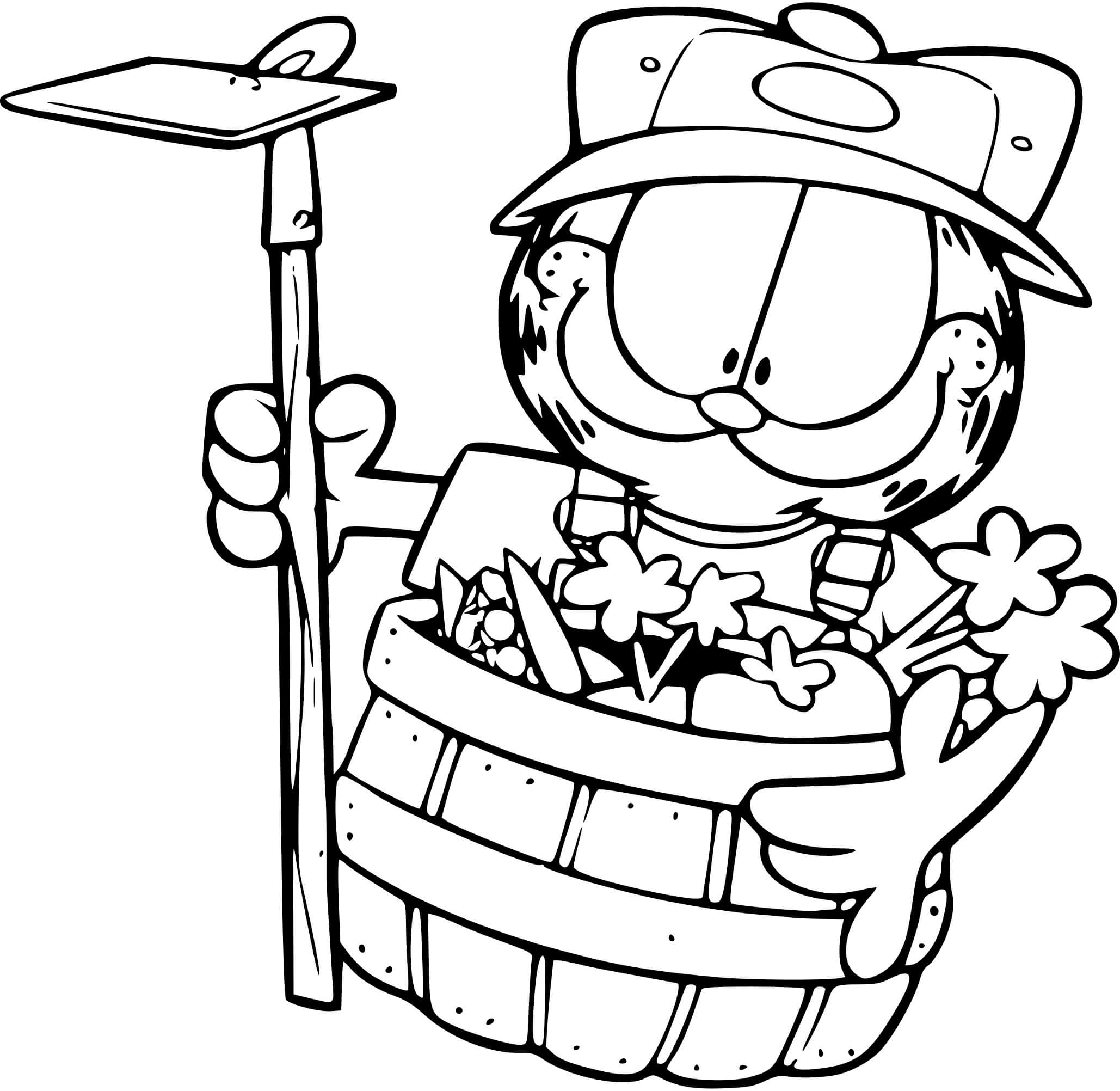 Coloriage Garfield Fait Du Jardinage - Garfield à imprimer
