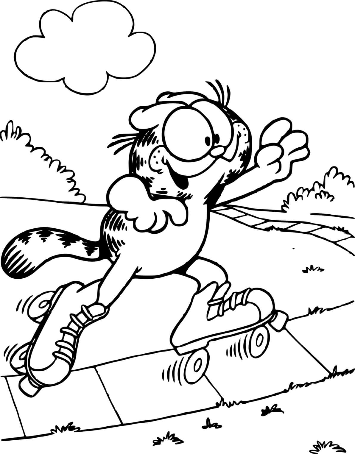 Coloriage Garfield Fait Du Patin A Roulettes - Garfield à imprimer