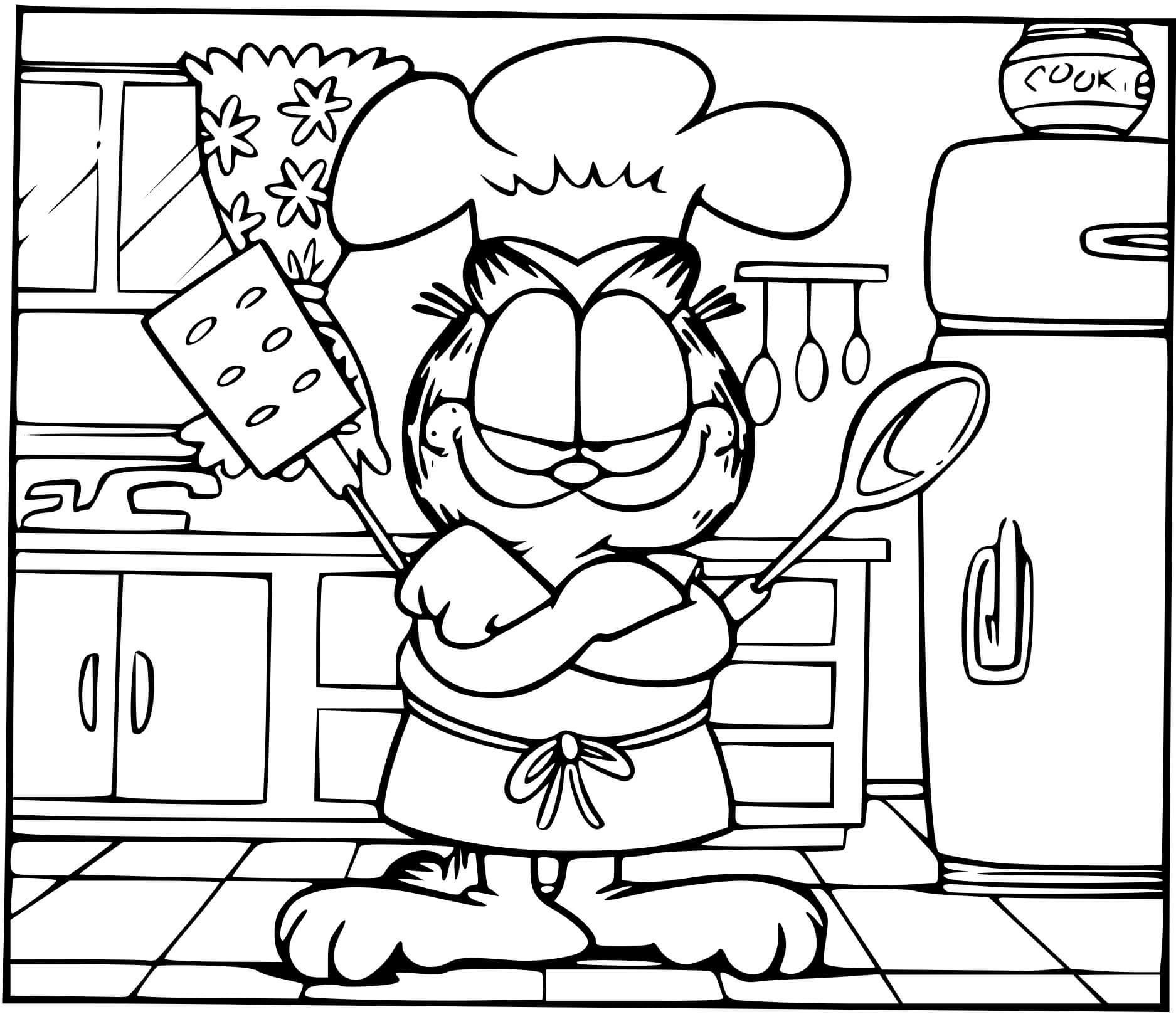 Coloriage Garfield Fait La Cuisine - Garfield à imprimer
