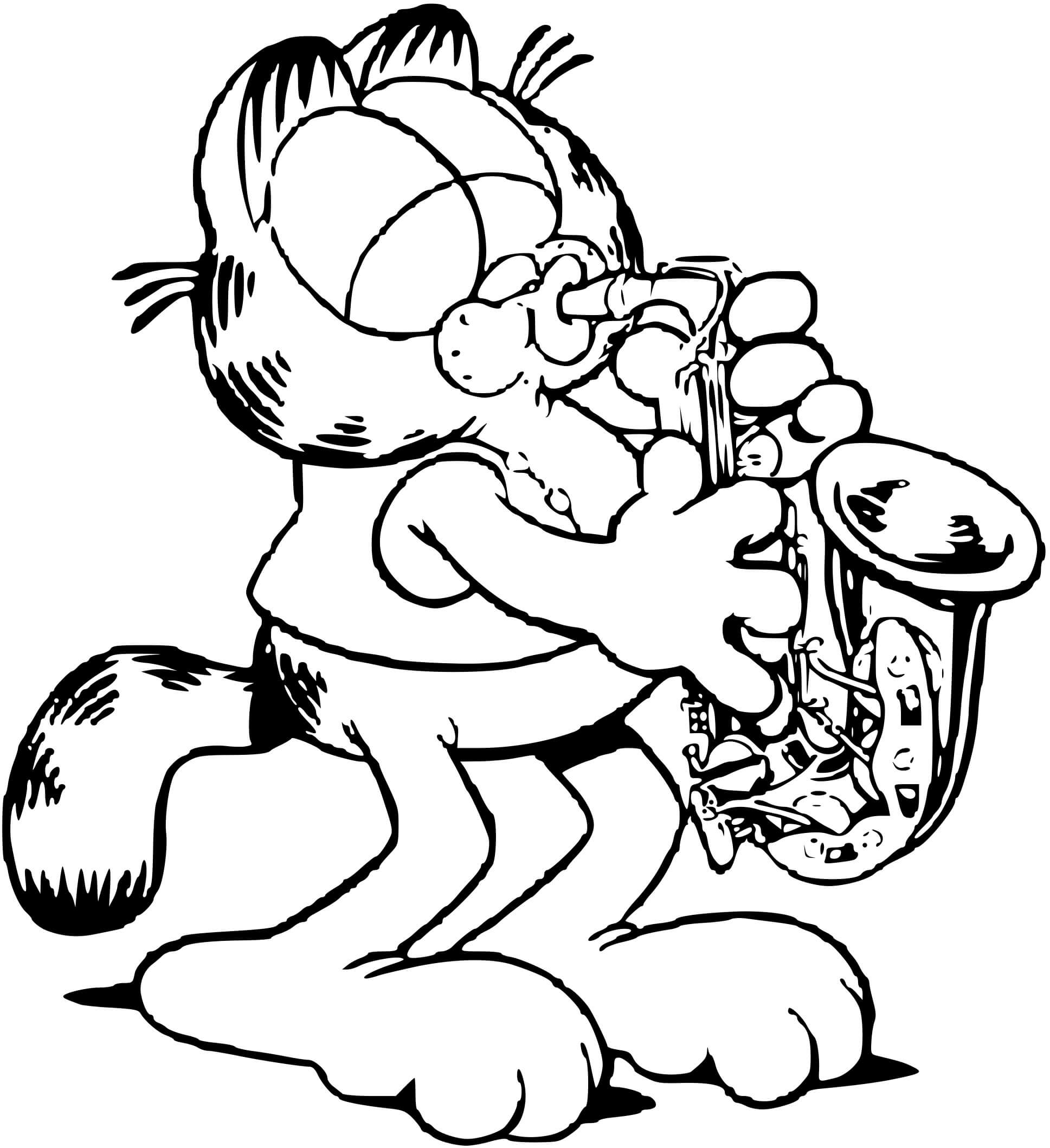 Coloriage Garfield Joue Du Saxophone - Garfield à imprimer