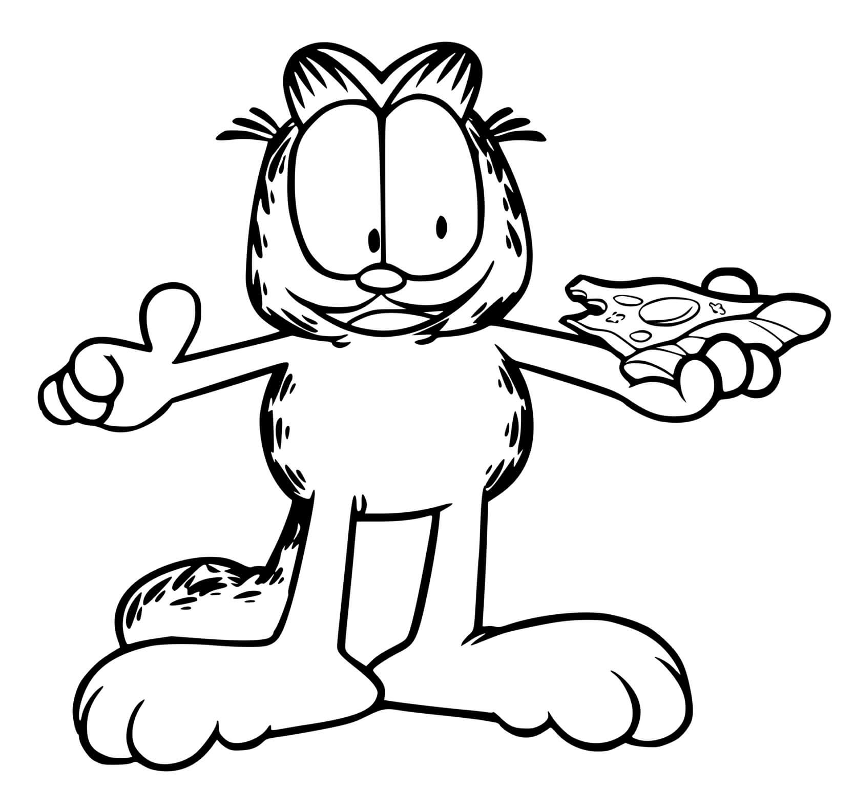 Coloriage Garfield Mange Une Pizza - Garfield à imprimer