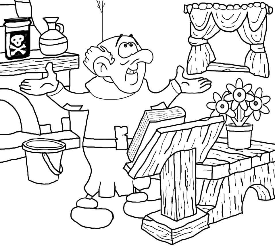 Coloriage Gargamel Prepare Des Potions Magiques - Schtroumpf à imprimer