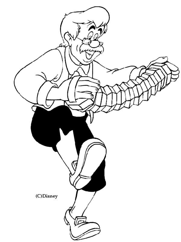 Coloriage Geppetto Avec Un Accordeon - Pinocchio à imprimer
